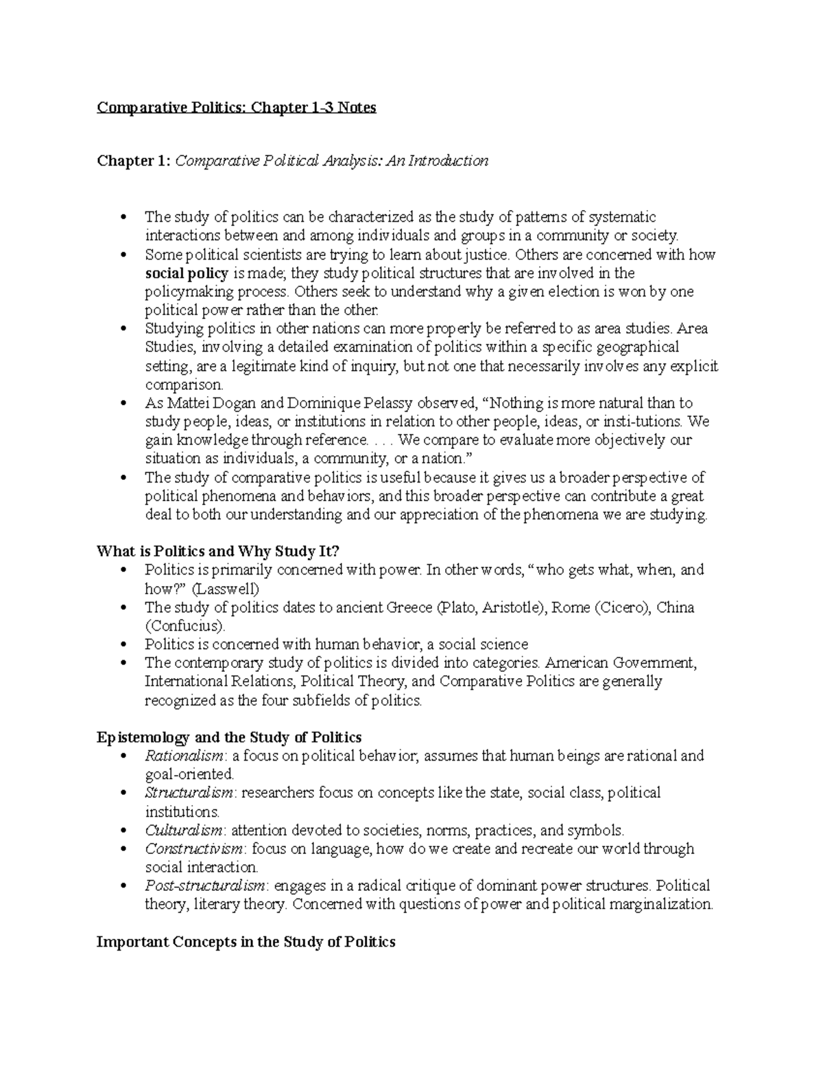 Comparative Politics Chapter 1-3 Notes - Comparative Politics: Chapter ...