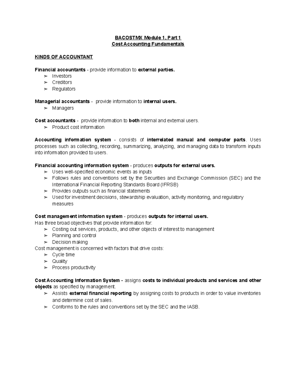 Bacostmx-notes - Lecture notes 1, 3 - BACOSTMX Module 1, Part 1 Cost ...