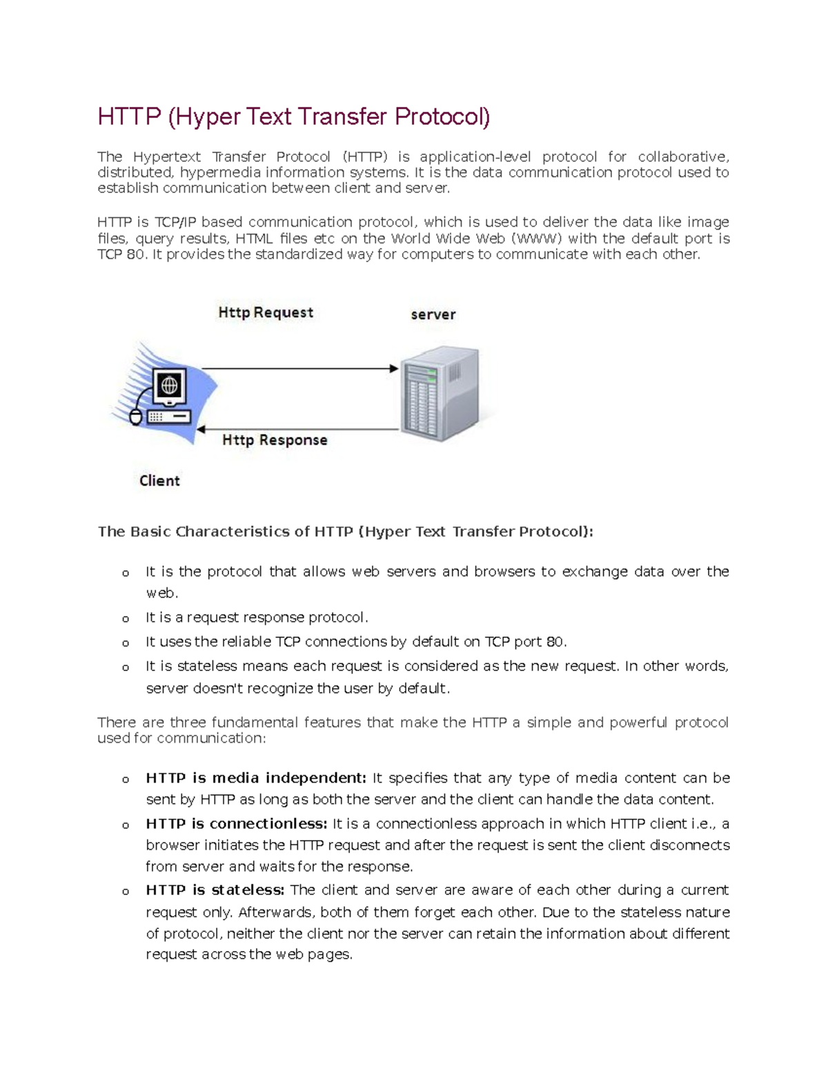HTTP - HYPER TEXT MARK UP LANGUAGE - HTTP (Hyper Text Transfer Protocol ...