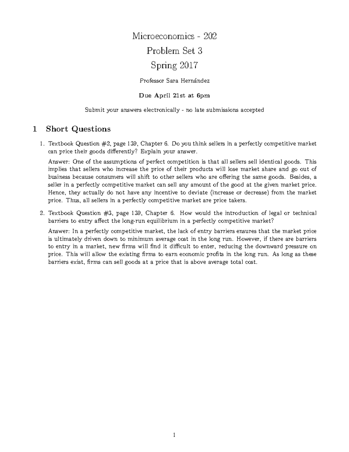 PSET 3 - Solutions - PSET 3 - Microeconomics 202 Problem Set 3 Spring ...