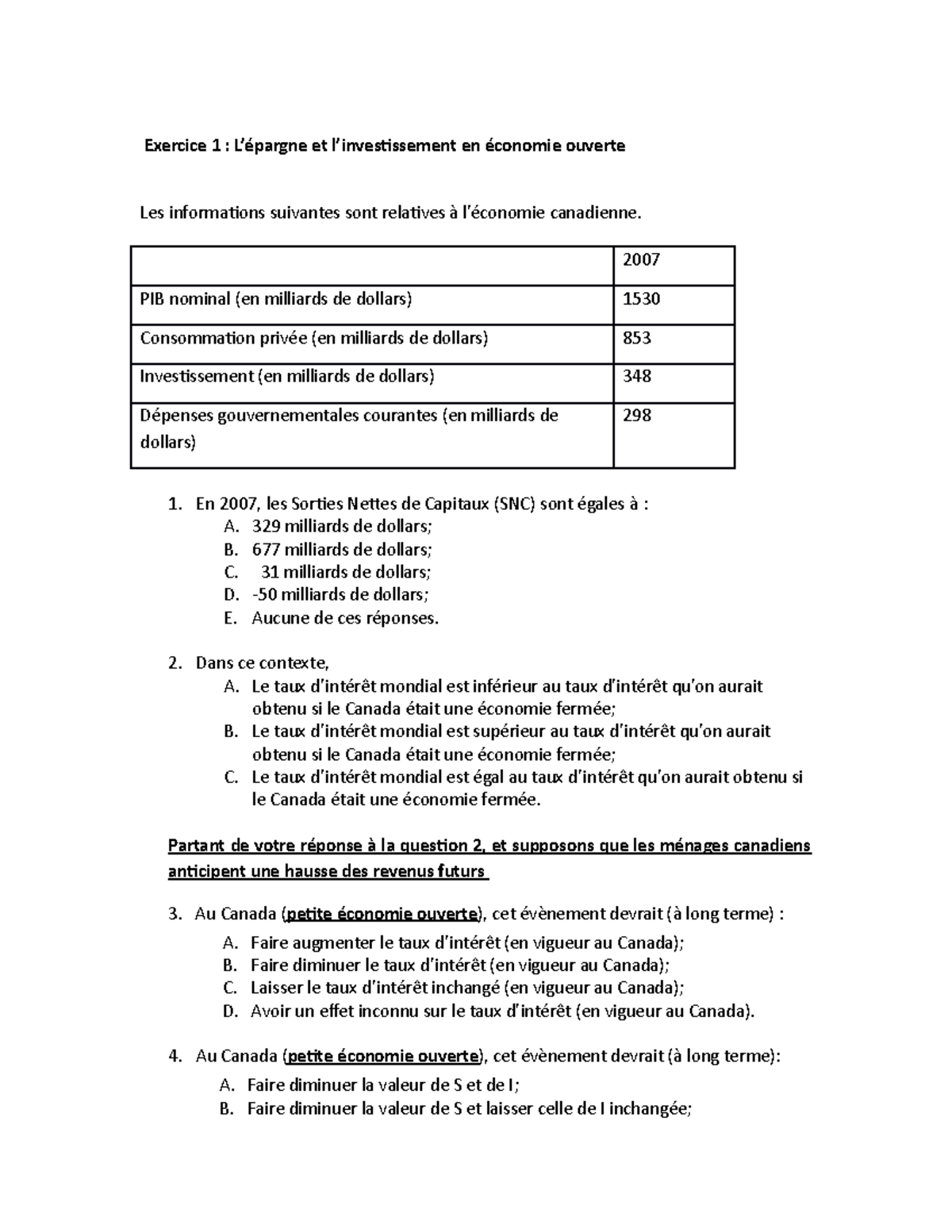Exercice 17 - préparation - Exercice 1 : L’épargne et l’investissement ...
