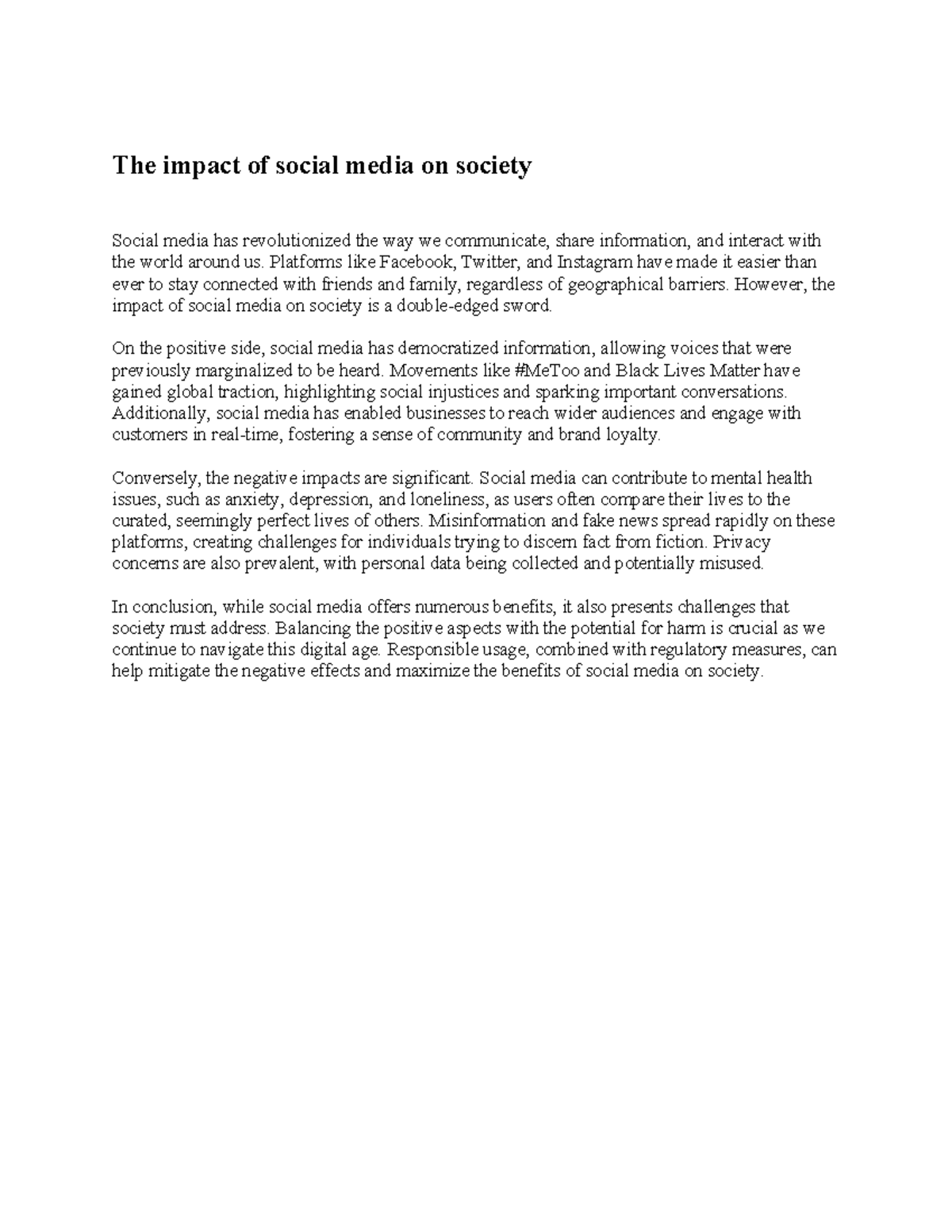 The impact of social media on society - Platforms like Facebook ...