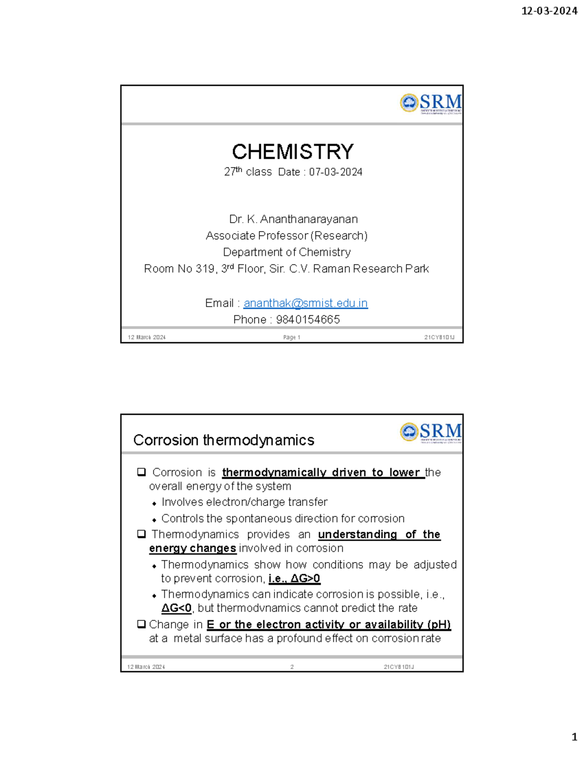 Lecture Handouts - Class 27-29 - 12 March 2024 Page 1 21CYB101J Dr Dr ...