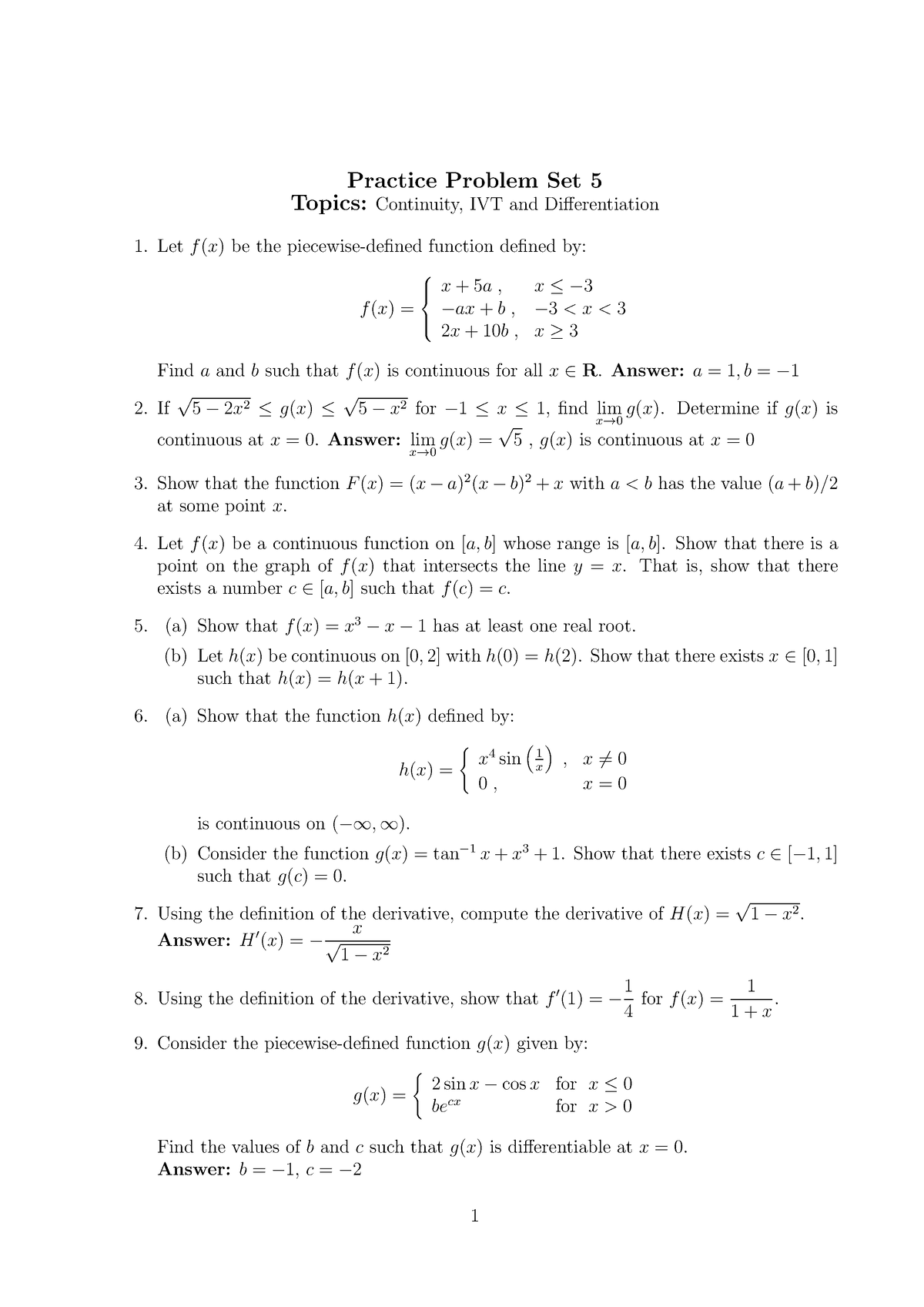 Problem Set 5 - Practice Set 5 - Practice Problem Set 5 Topics ...