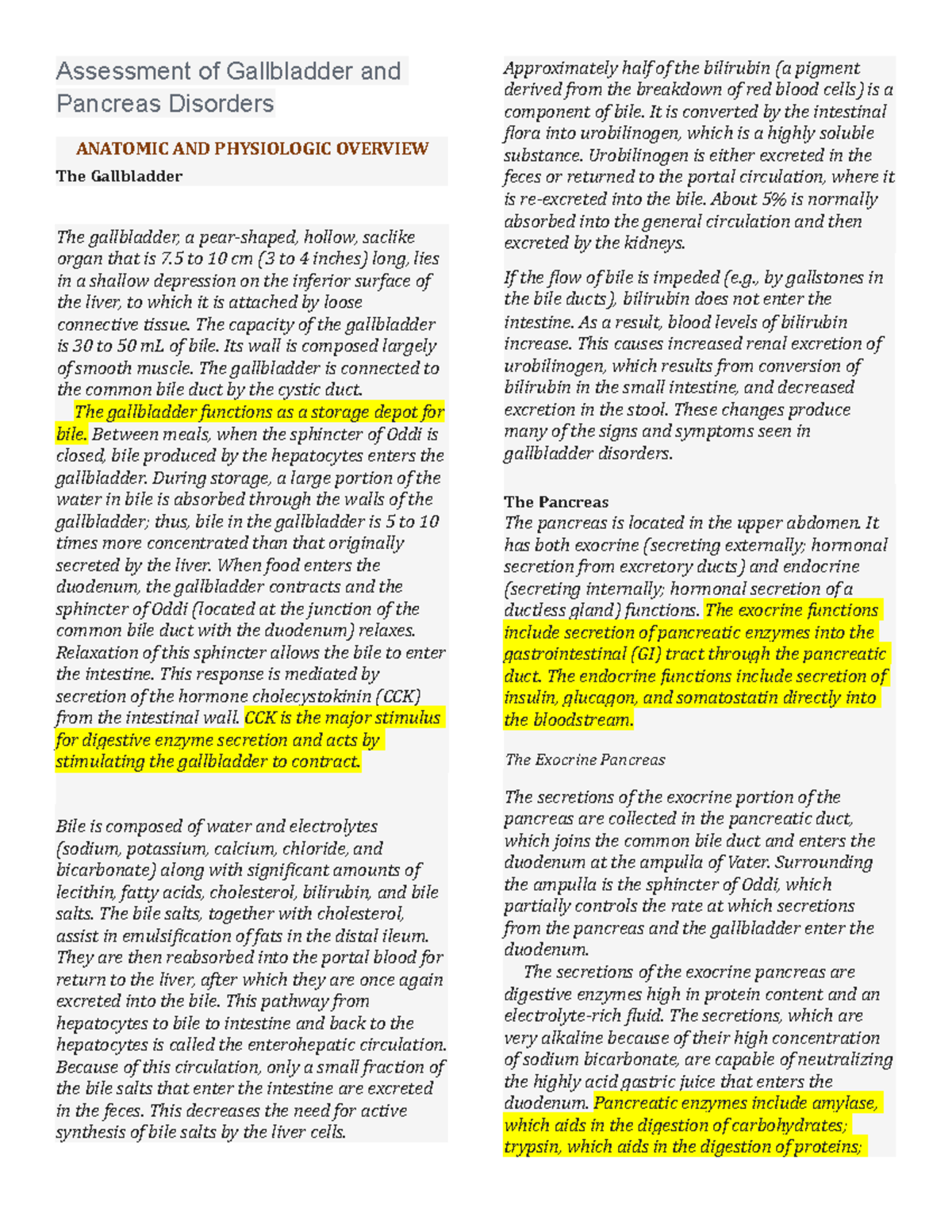 Hepatic, Biliary and Pancreatic Disorders - Assessment of Gallbladder ...