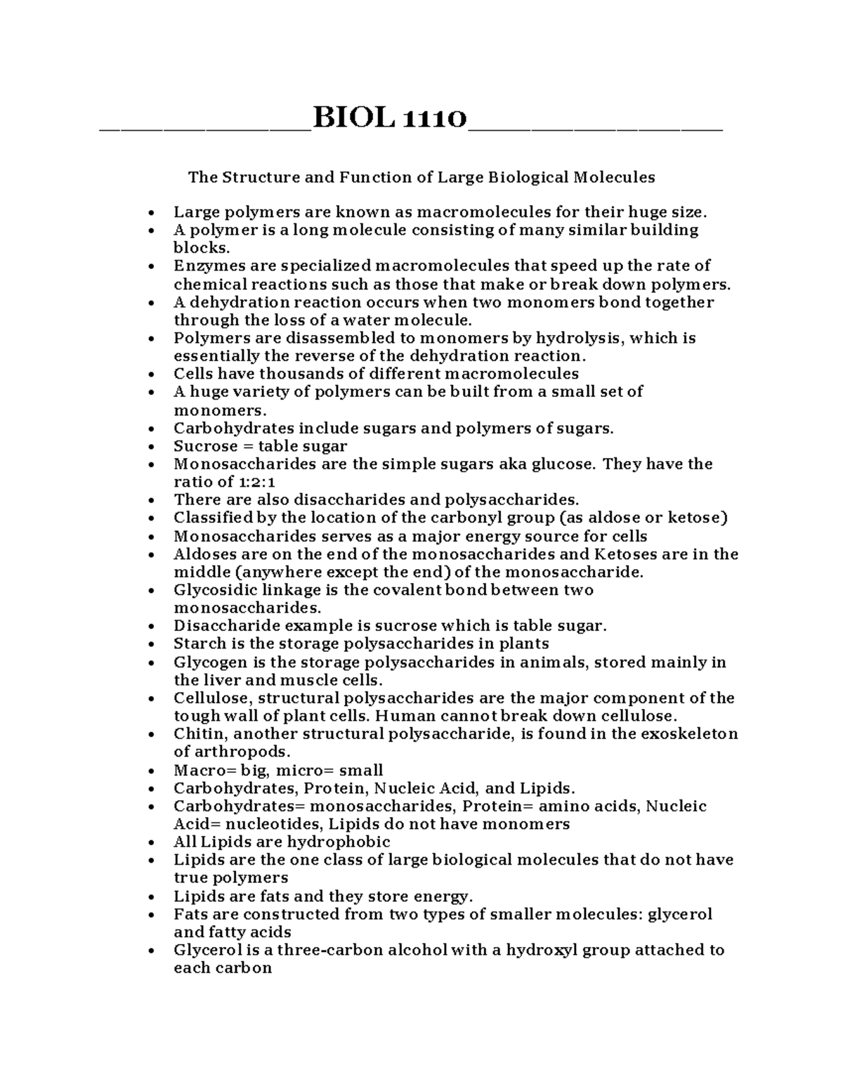 Notes 05 The Structure And Function Of Large Biological Molecules ...