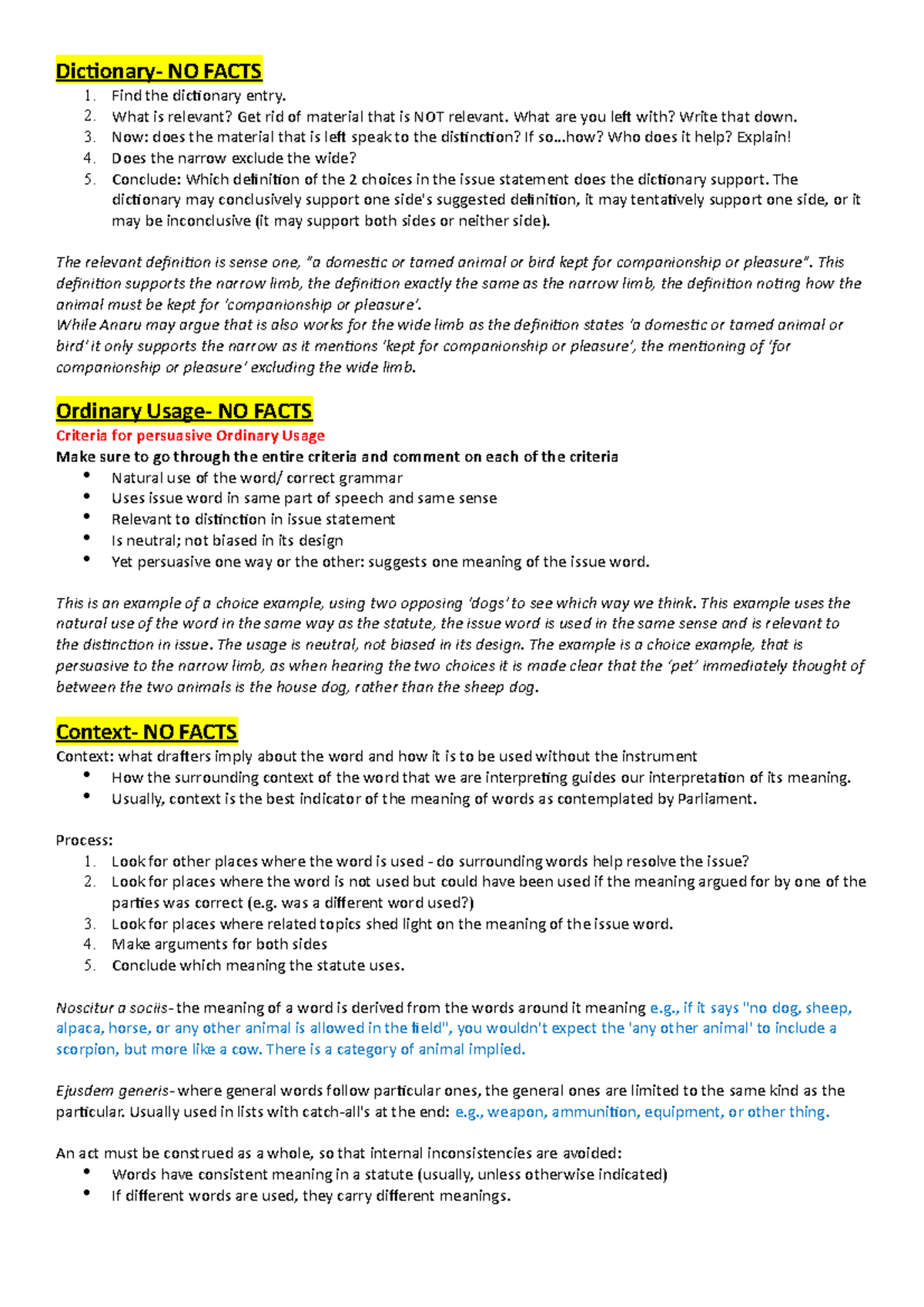 Laws123 Cheat Sheet - Dictionary- NO FACTS Find the dictionary entry ...