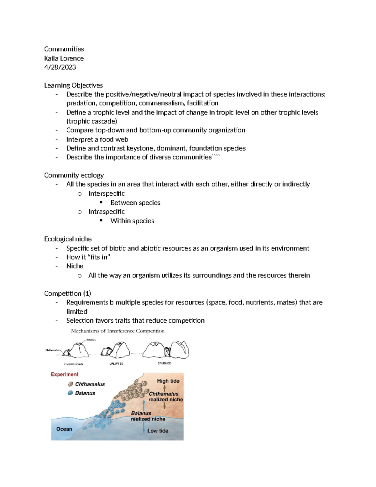 Communities 428 class notes Communities Kaila Lorence 4/28