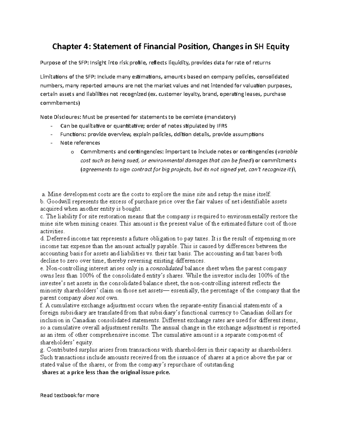 Chapter 4 - Accounting 414 - Chapter 4: Statement of Financial Position ...