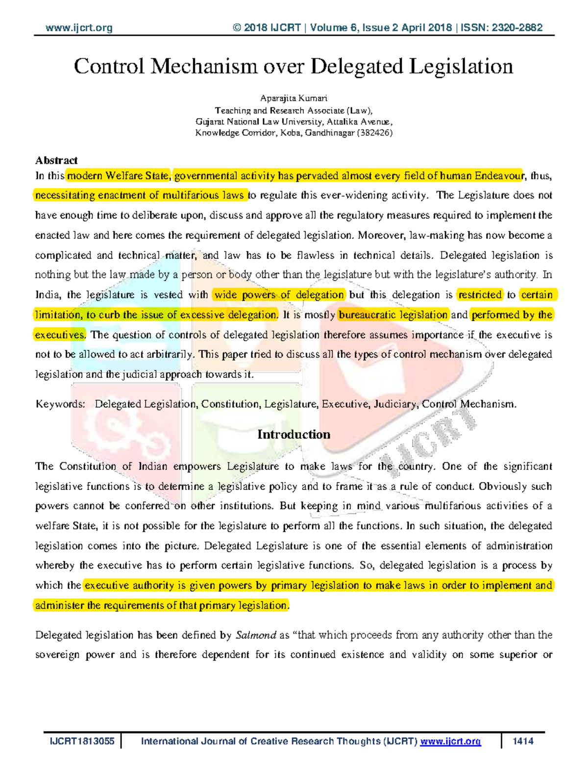 Control Mechanism Over Delegated Legislation - Control Mechanism Over ...