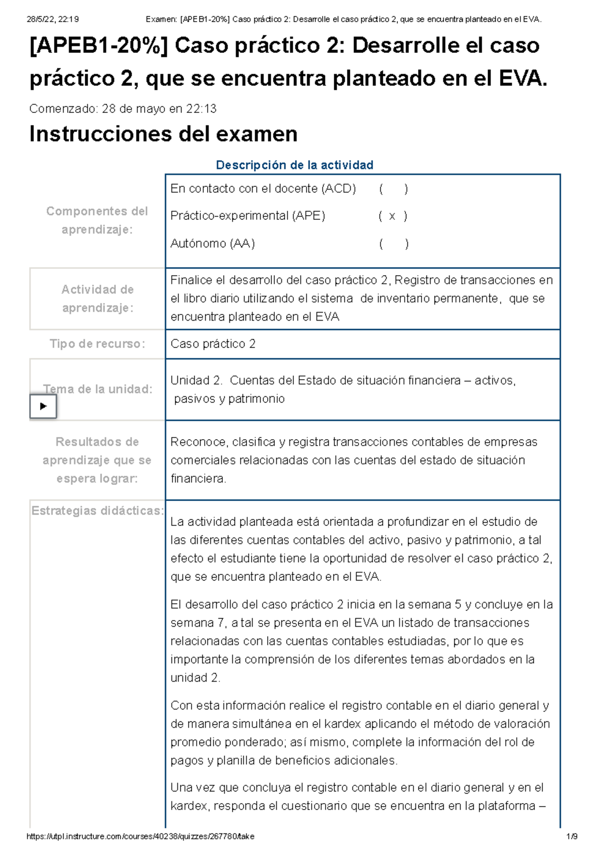 Examen [APEB 1-20%] Caso Práctico 2 Desarrolle El Caso Práctico 2, Que ...