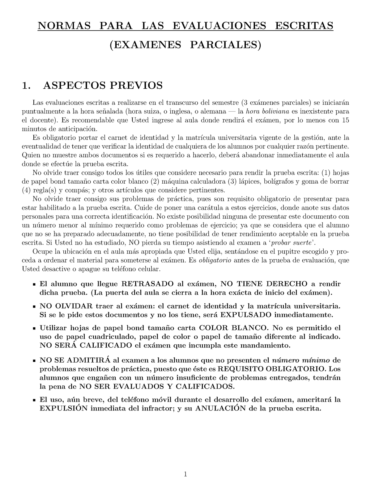 Normas De Examen Nota Normas Para Las Evaluaciones Escritas Examenes Parciales 1 Aspectos 6637