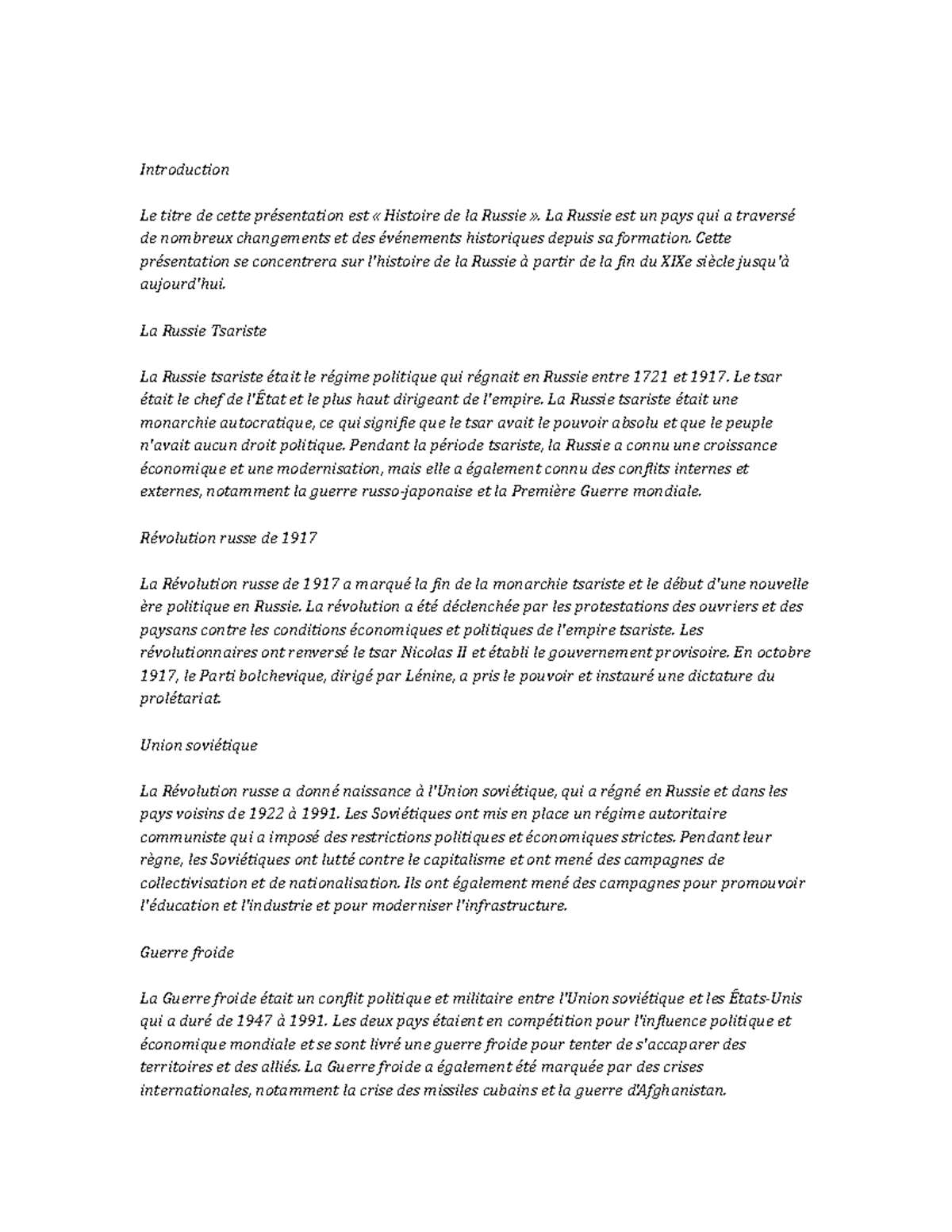 History of Russia Study Notes - Introduction Le titre de cette ...