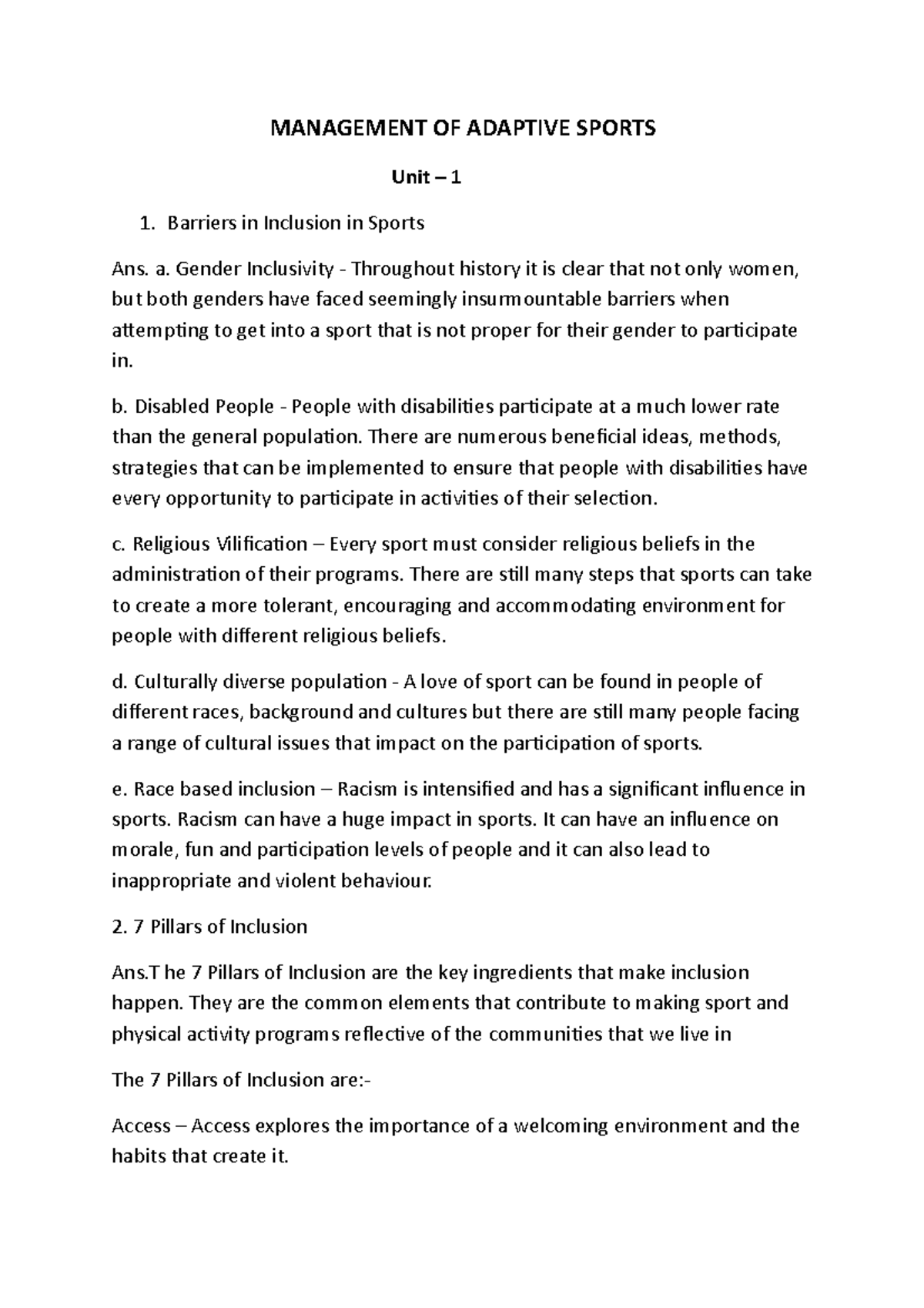 management of sports and straetgic managment MANAGEMENT OF ADAPTIVE