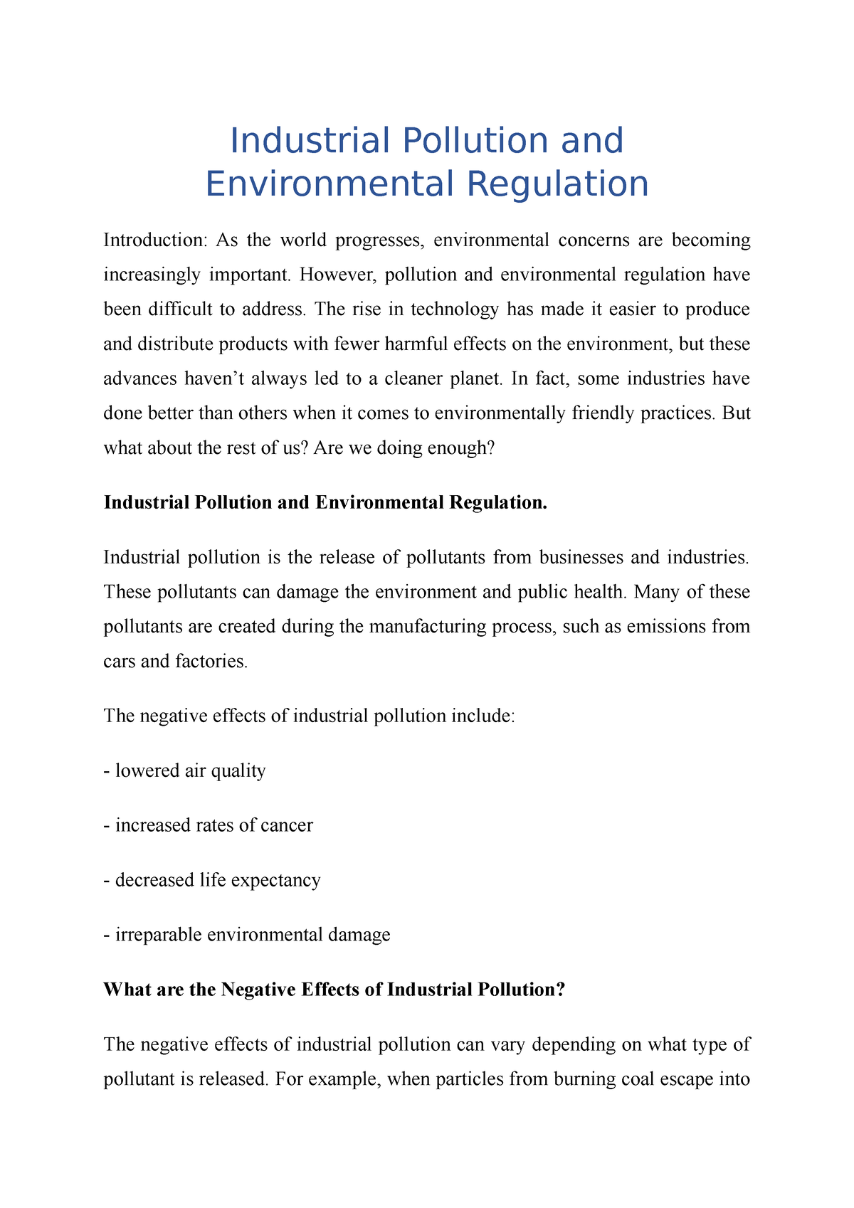 a case study on the effects of industrial pollution project