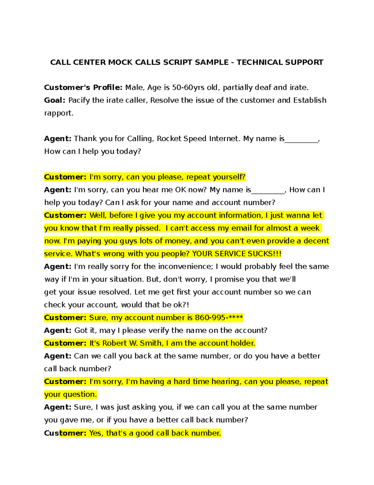 example of call center agent conversation script