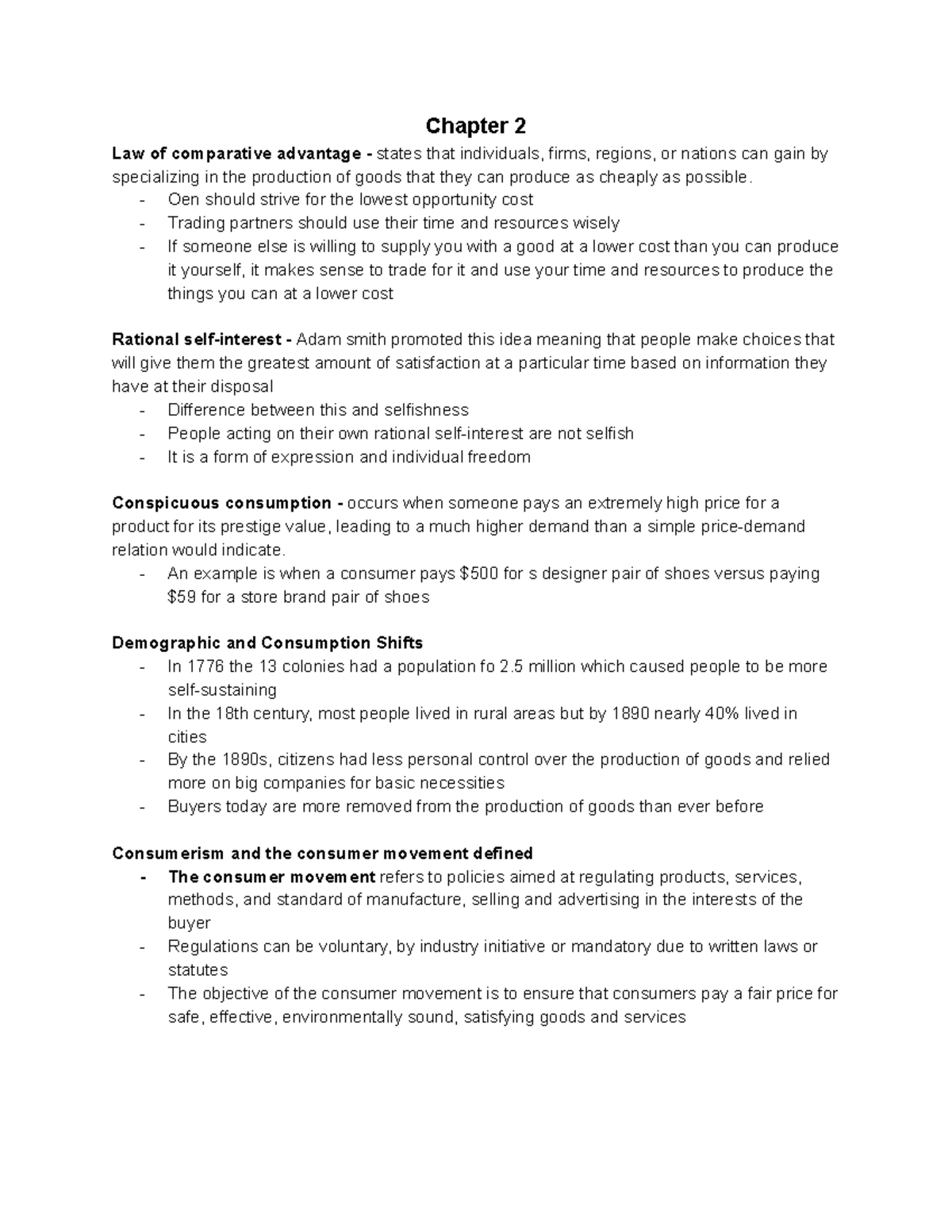 Chapter 2 Textbook Notes - Chapter 2 Law Of Comparative Advantage ...