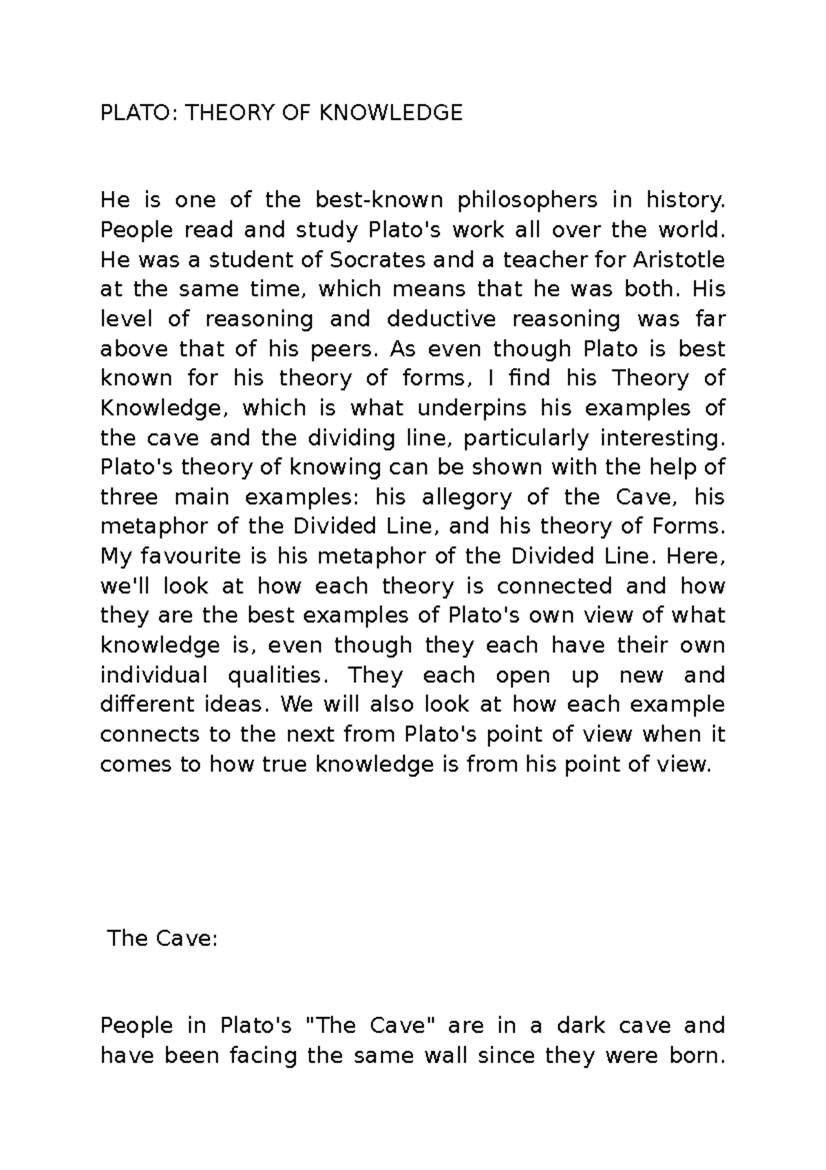 Plato Theory OF Knowledge st PLATO THEORY OF KNOWLEDGE He is one of