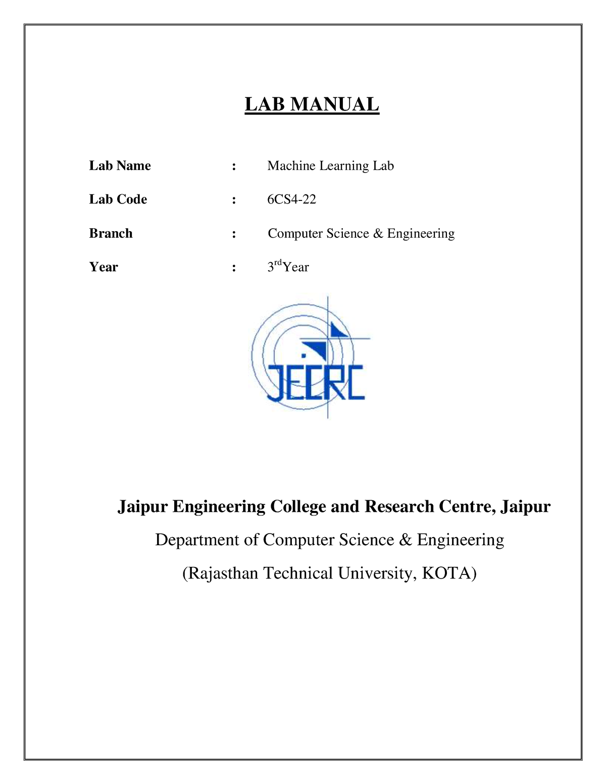 ML Lab Manual Session - Machine Learning - LAB MANUAL Lab Name ...