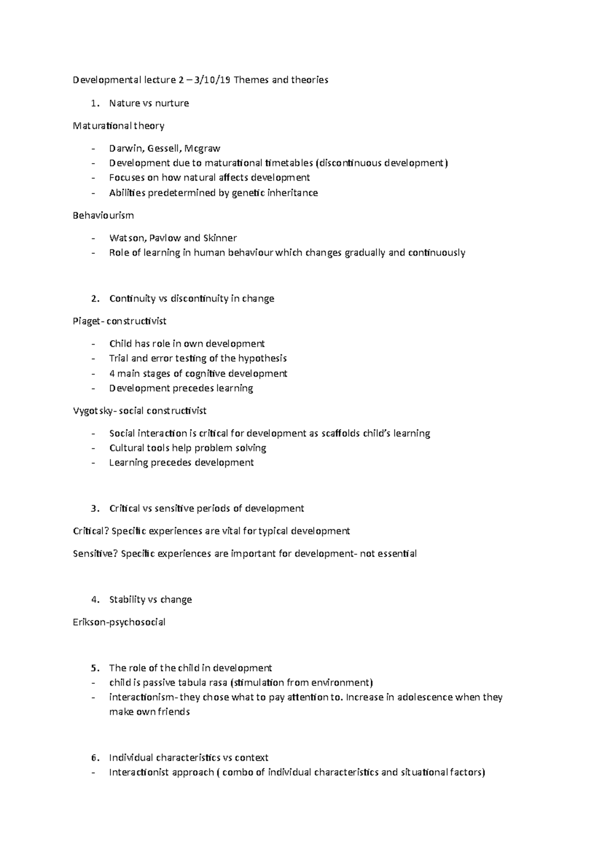 Lecture 2- Theories and themes - Developmental lecture 2 – 3/10/19 ...