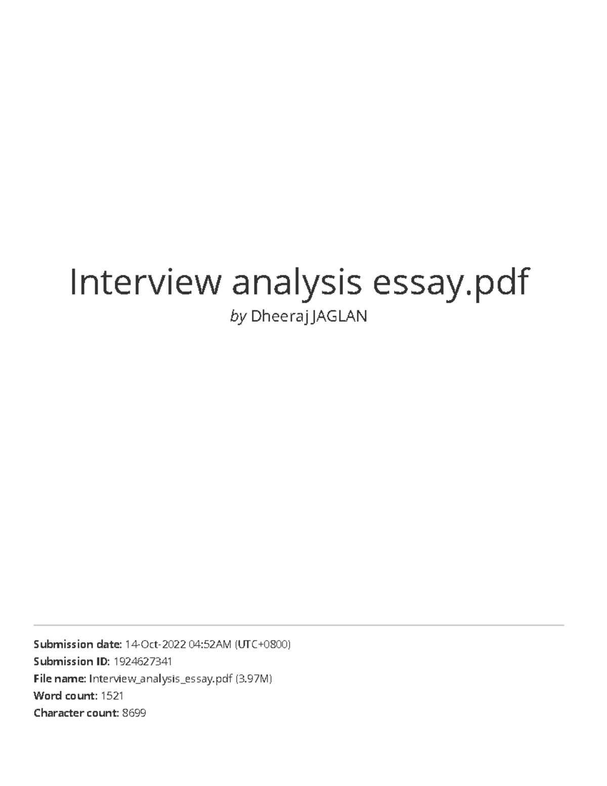Interview analysis essay - liberty Internet Source Submitted to ...