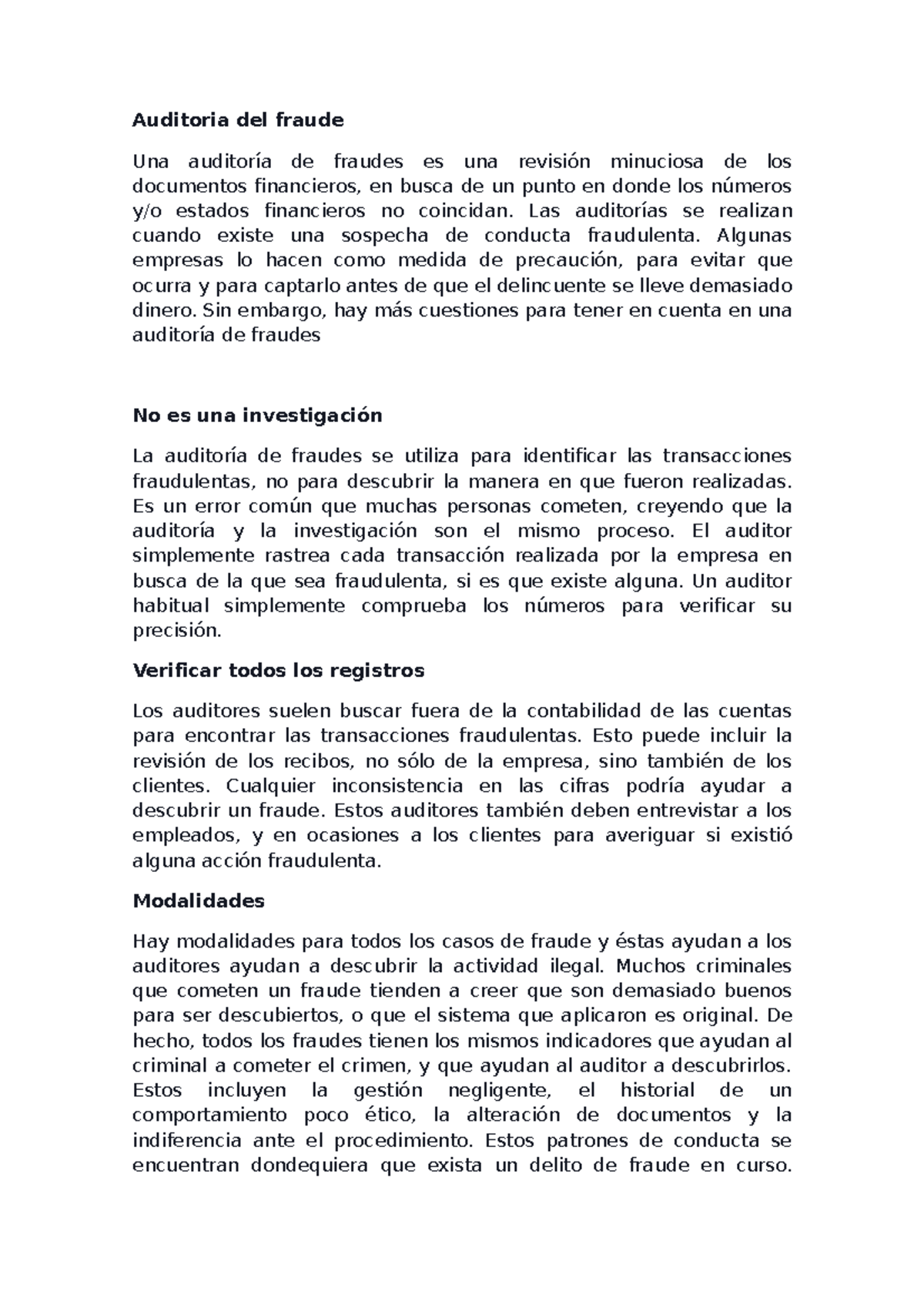 Auditoria del fraude - Las auditorías se realizan cuando existe una ...