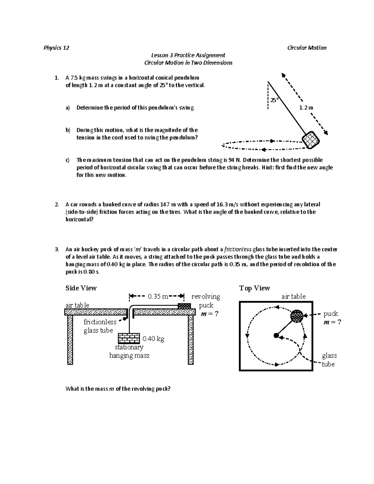 Assignment - 16 - Physics - 12 - Physics 12 Circular Motion Lesson 3 ...