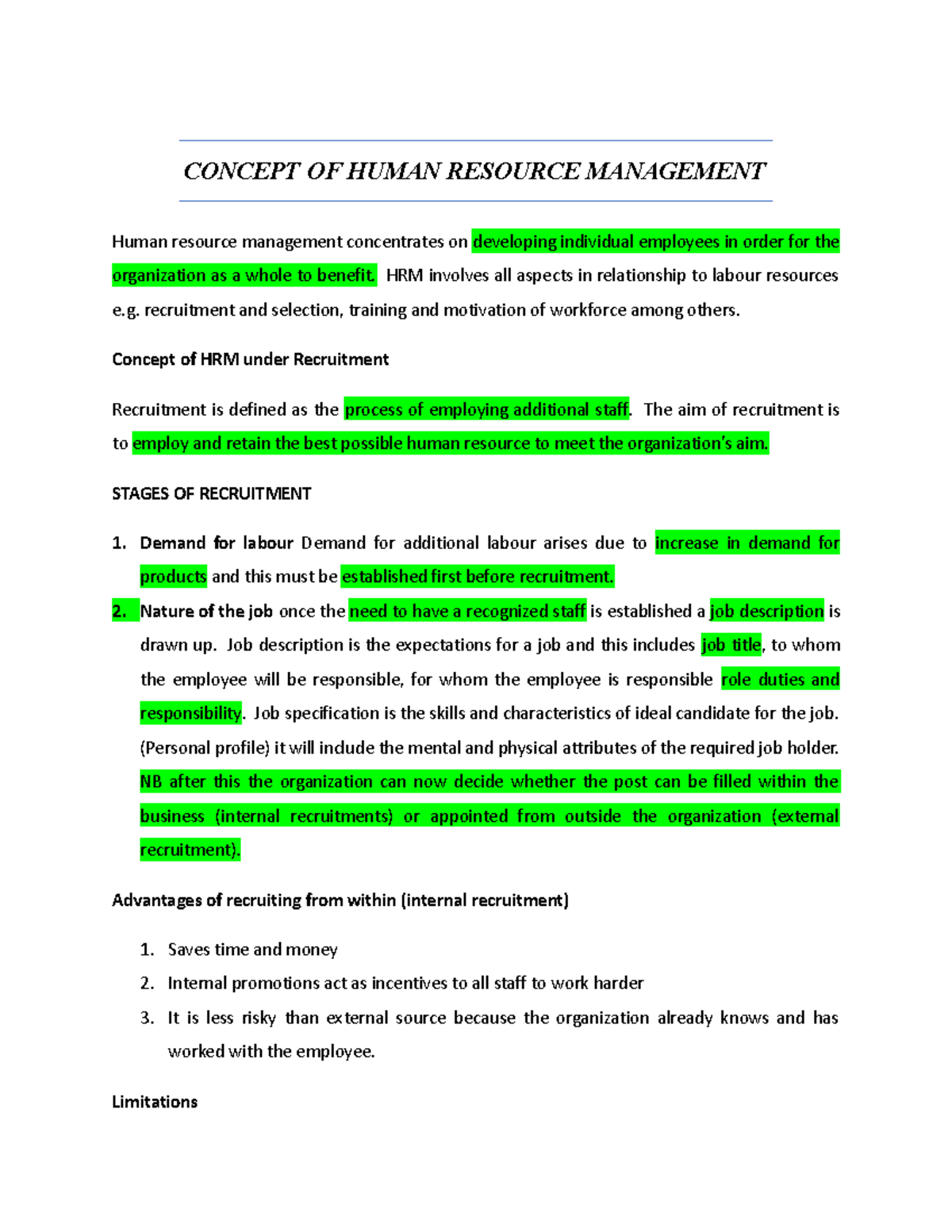 Concept OF Human Resource Management - CONCEPT OF HUMAN RESOURCE