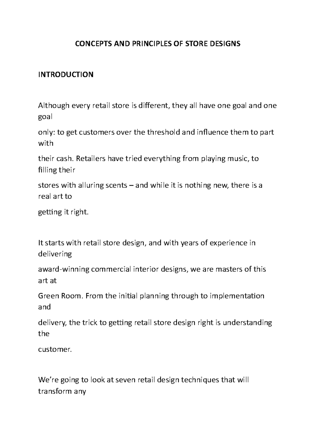 Concepts AND Principles OF Store Designs - CONCEPTS AND PRINCIPLES OF ...