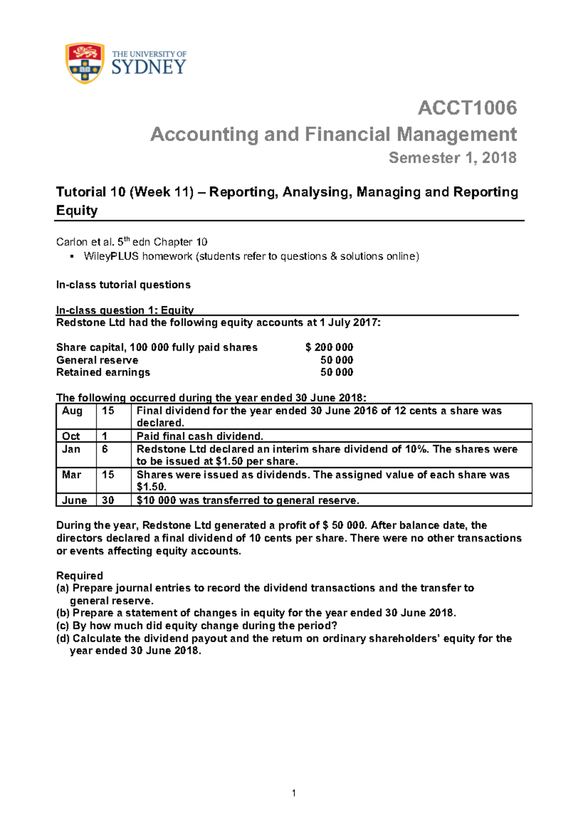 ACCT1006 Tutorial 10 Week 11 Student - ACCT1006 Accounting And ...