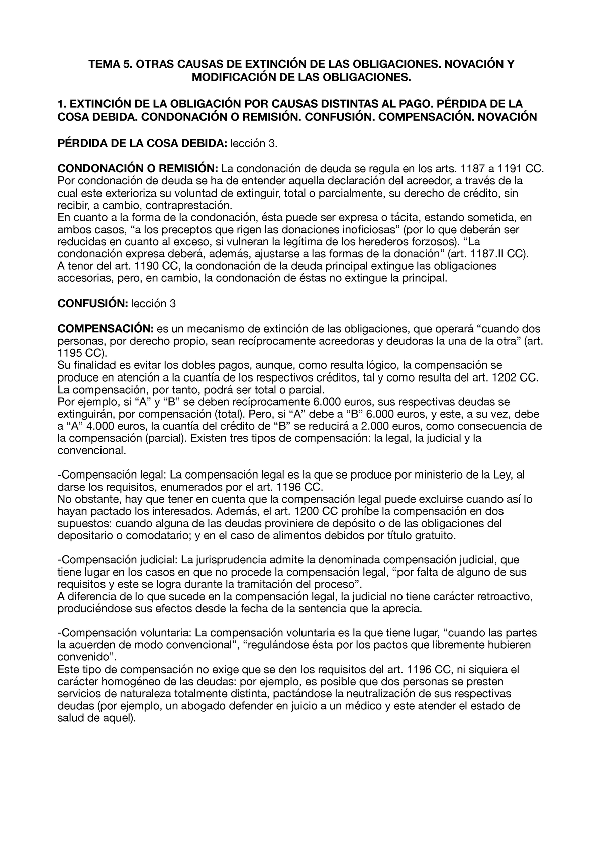 TEMA 5 Civil II. Derecho - TEMA 5. OTRAS CAUSAS DE EXTINCI N DE LAS ...