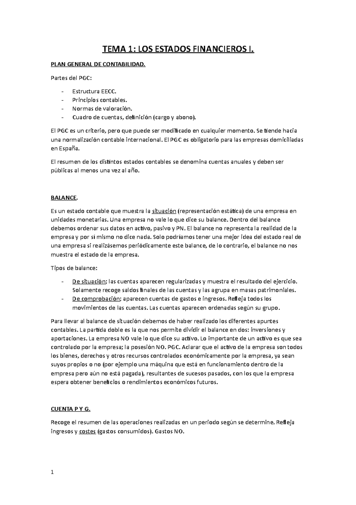 TEMA 1 Estados Financieros - TEMA 1: LOS ESTADOS FINANCIEROS I. PLAN ...
