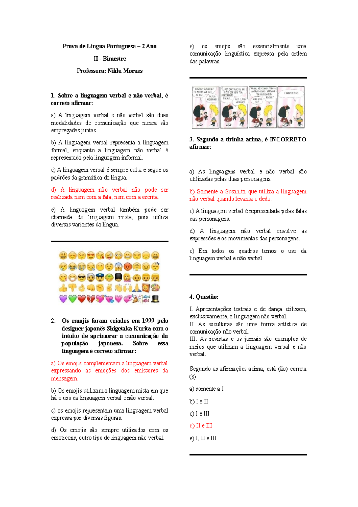 2 ANO Prova DE Português Oficial Nilda - Prova de Língua Portuguesa – 2 ...