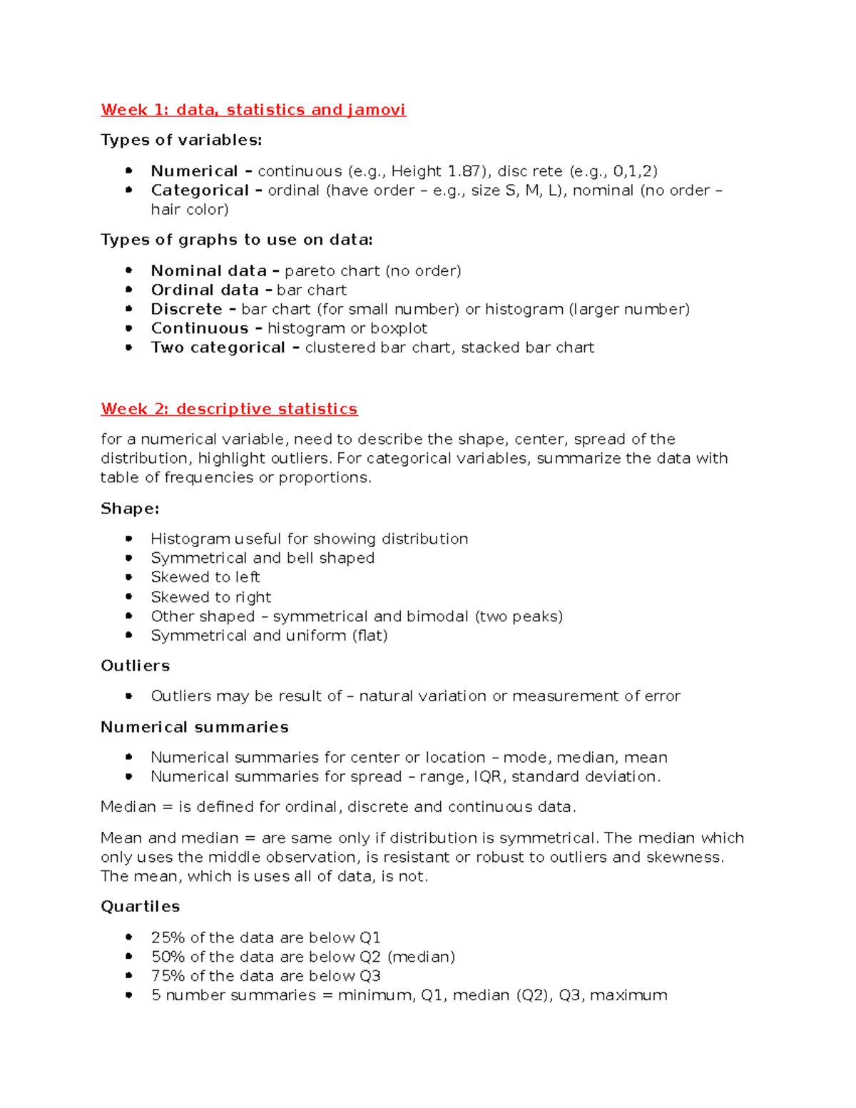 Statistics summary notes - Week 1: data, statistics and jamovi Types of ...