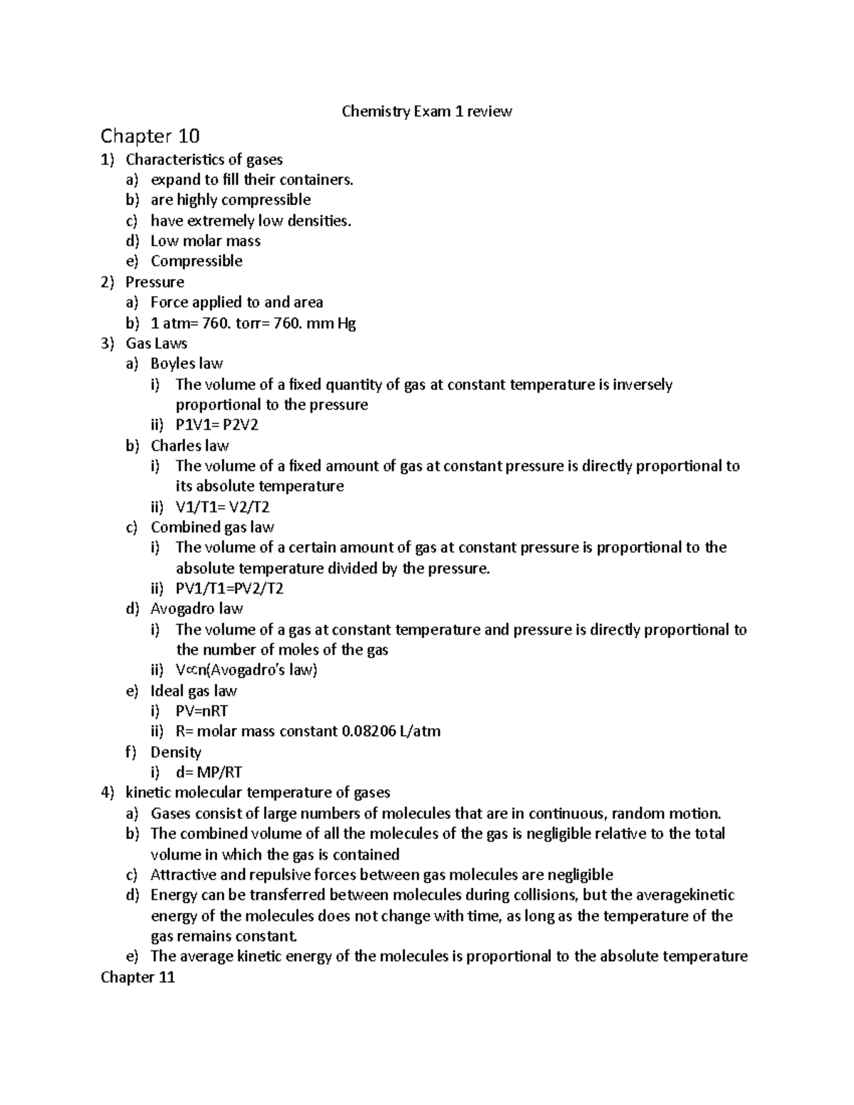 Chemistry Exam 1 Review - Chemistry Exam 1 Review Chapter 10 ...