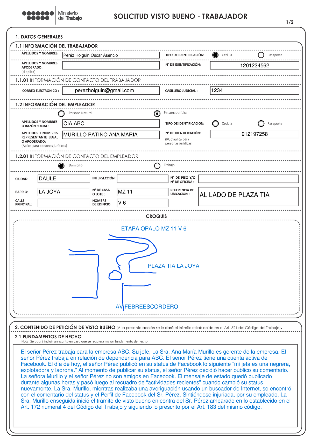 Ejemplo Solicitud Visto Bueno Trabajador Yo Empleado 7465