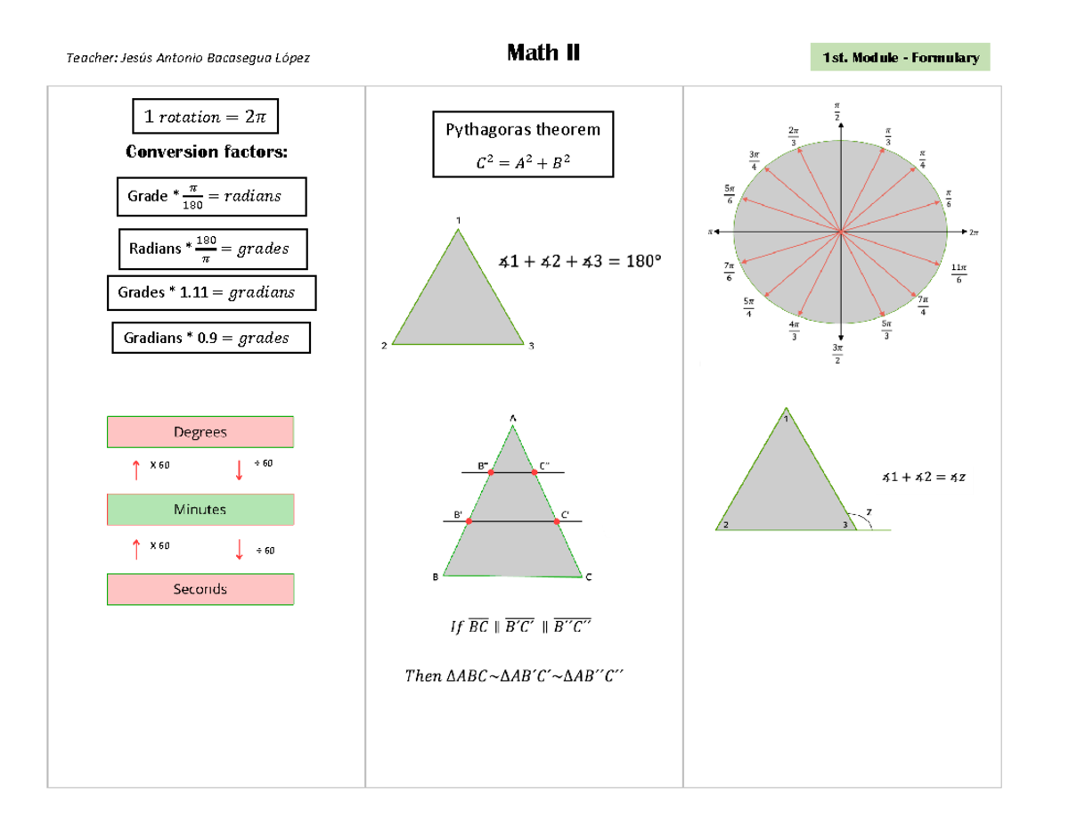 1st. Module formulary - material de repaso formulario - Matematicas lll ...