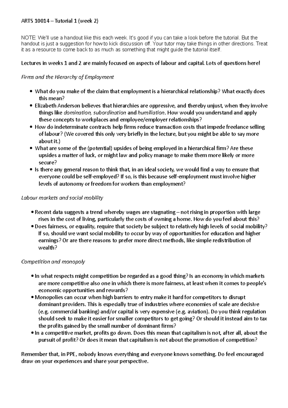 Wk2 tute handout - ARTS 10014 – Tutorial 1 (week 2) NOTE: We’ll use a ...