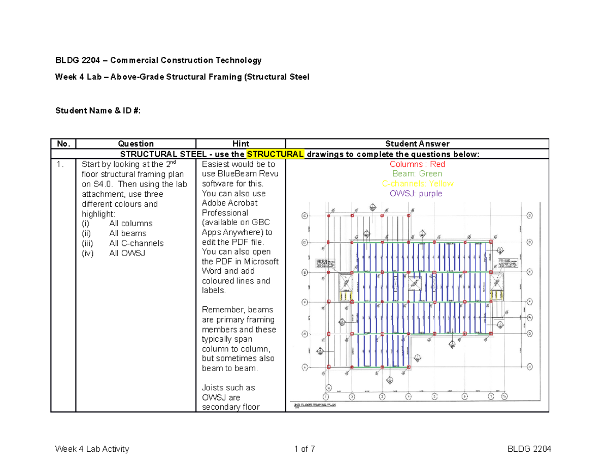 BLDG 2204 - Week 4 Lab - Above-Grade Structural Framing (Structural ...