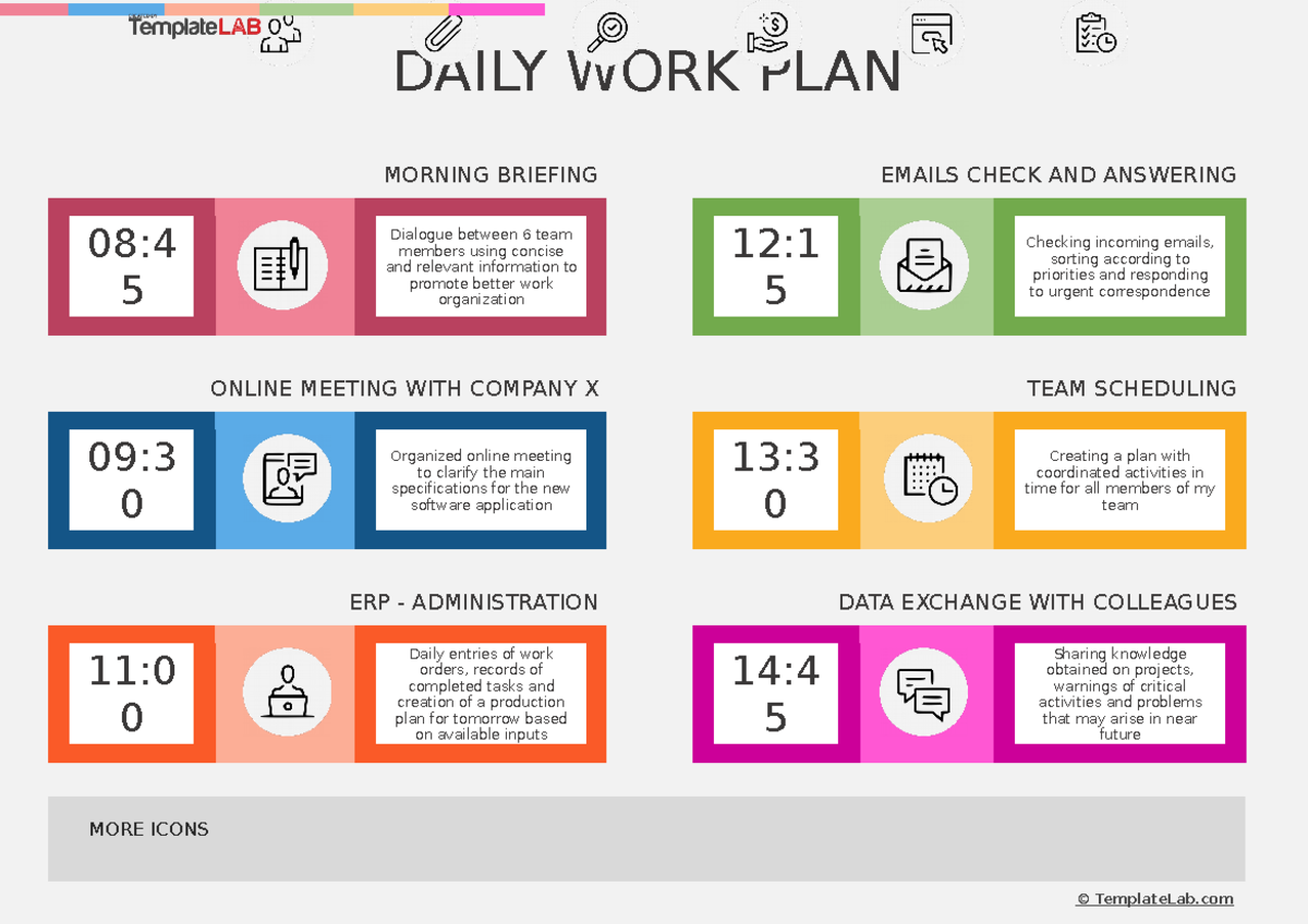 Daily Work Plan Template Template Lab DAILY WORK PLAN MORNING