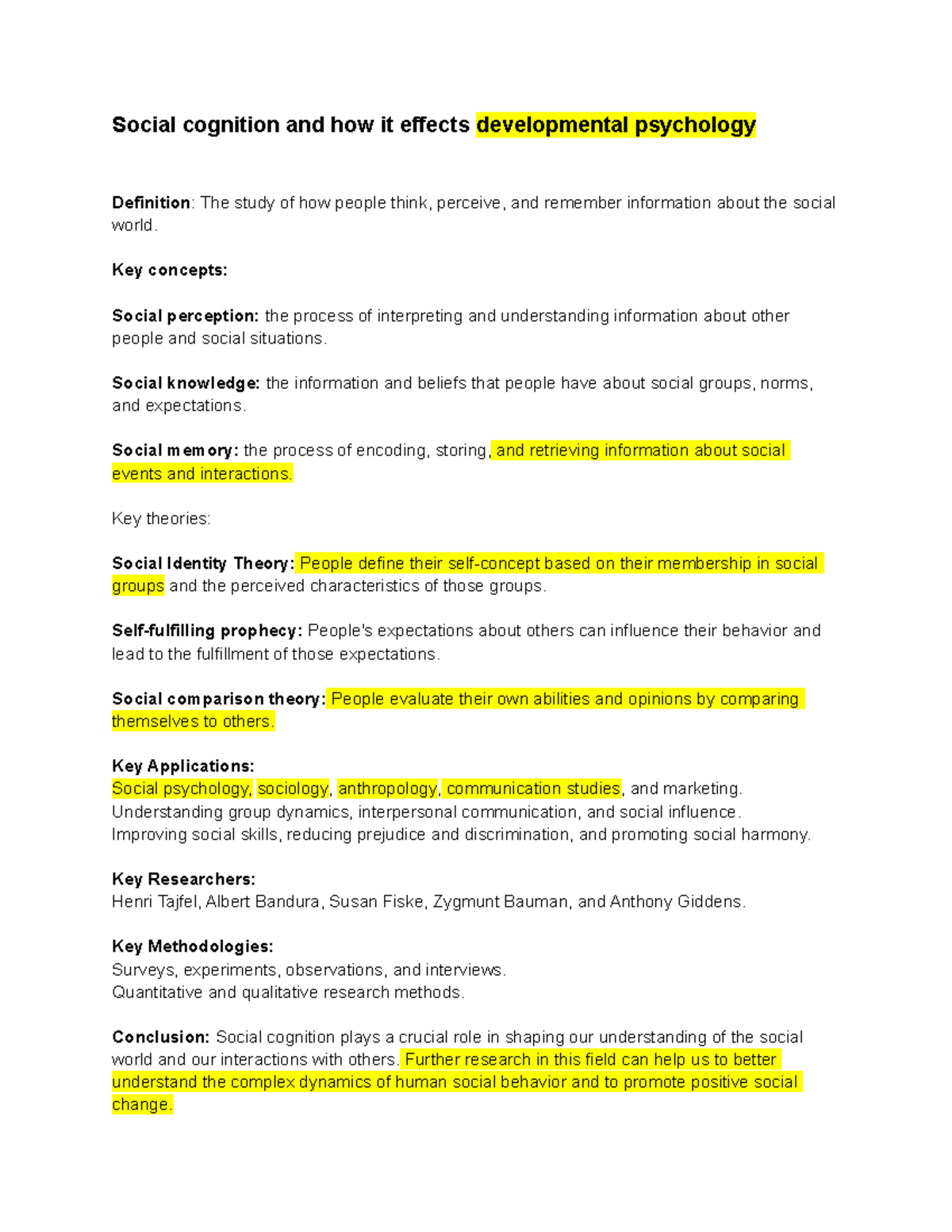 Developmental psychology Social cognition and how it effects