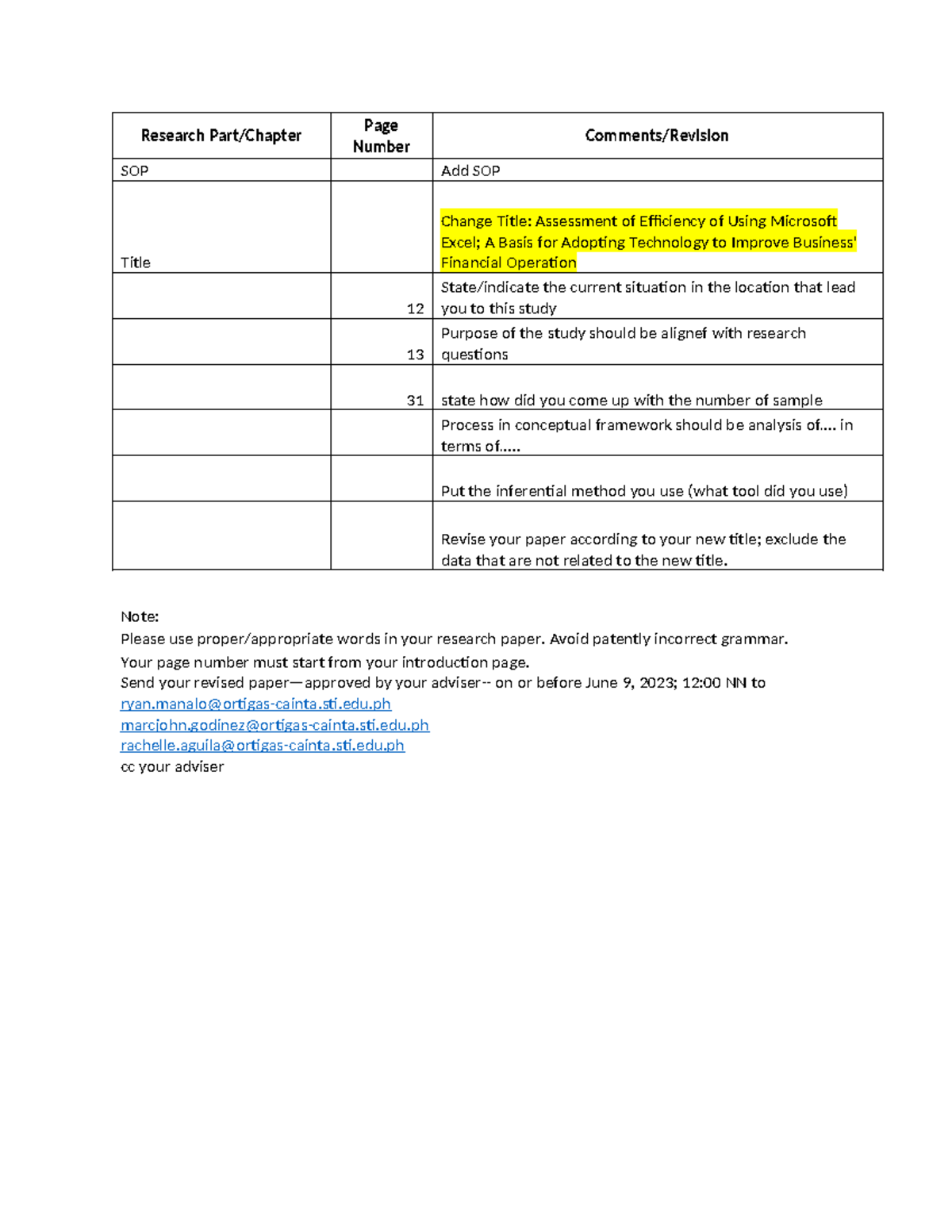 Comment G6 - Research Part/Chapter Page Number Comments/Revision SOP ...