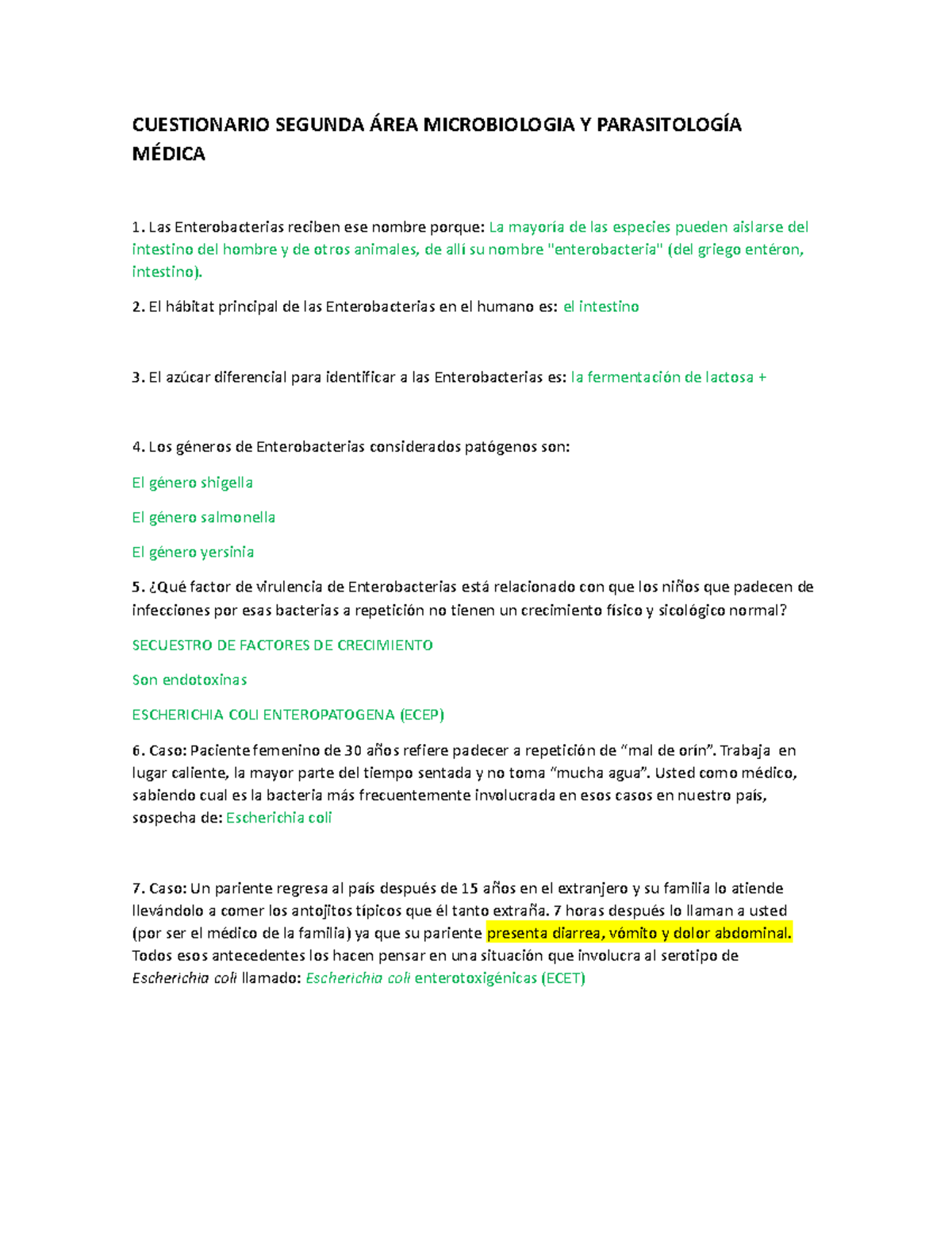 Cuestionario Segunda ÁREA Microbiologia Bacteriologia - CUESTIONARIO ...