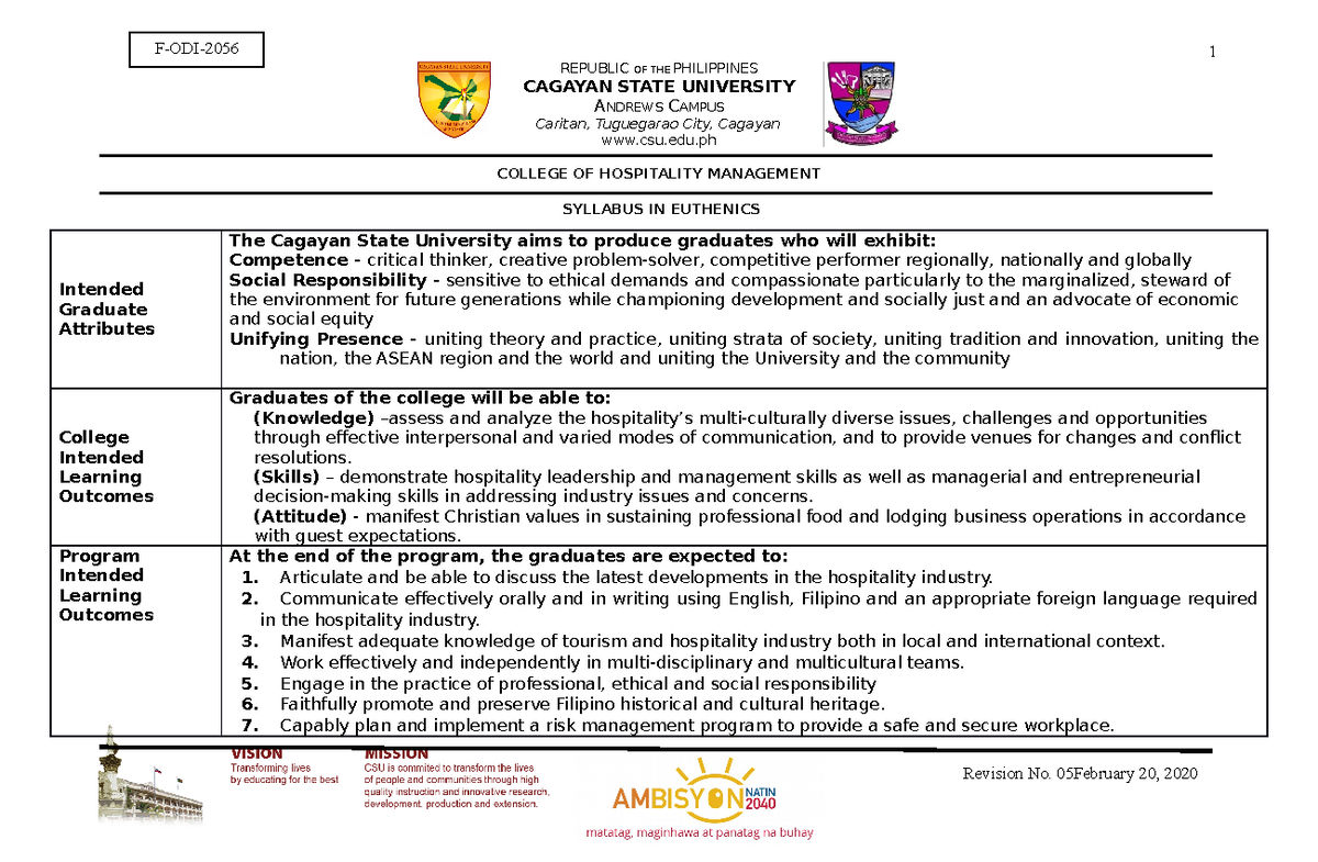 Euthenics-syl - Euthenics Notes - 1 REPUBLIC OF THE PHILIPPINES CAGAYAN ...