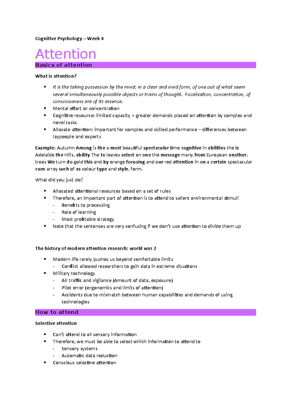 Cognitive Psychology – Week 4 - attention - Cognitive Psychology – Week ...