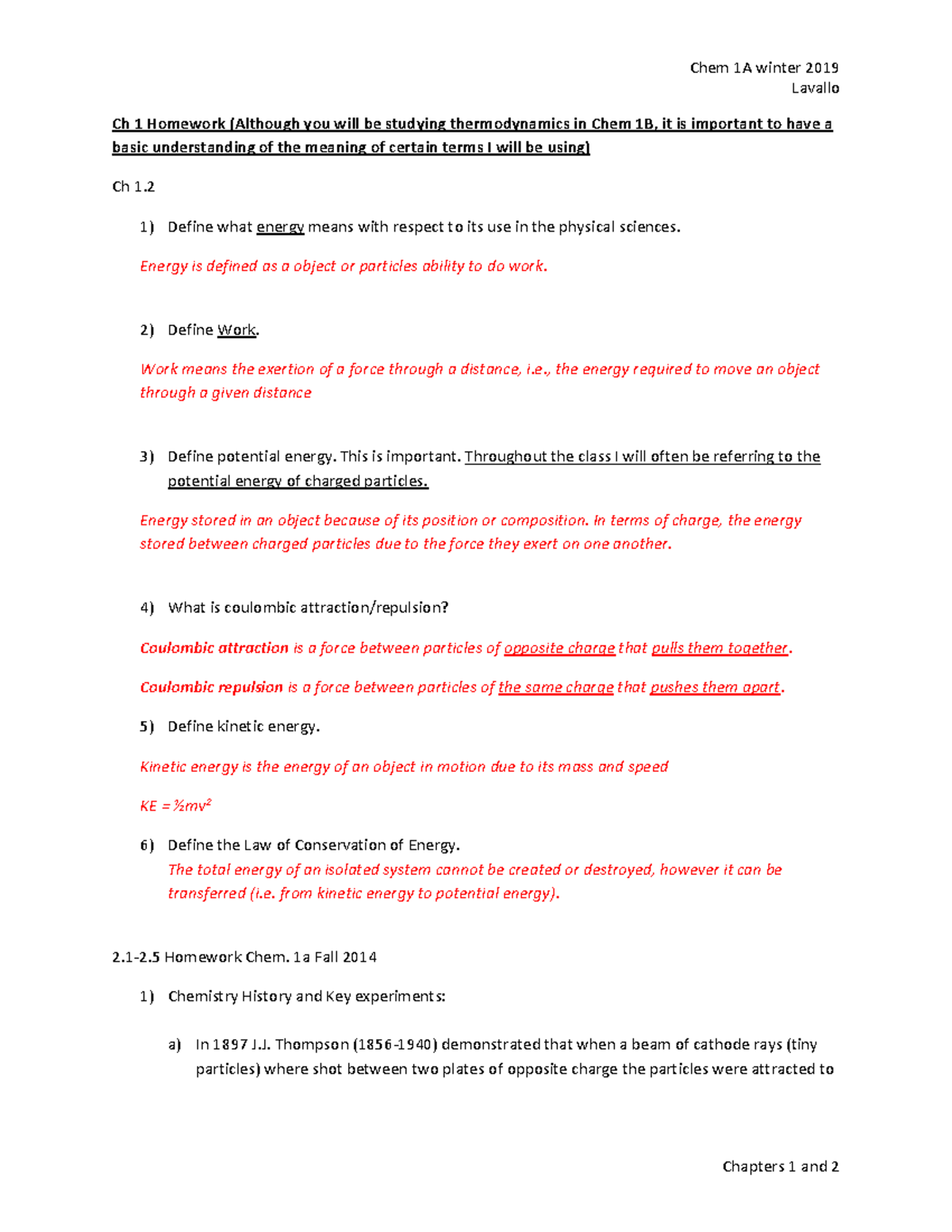 Ch 1 and 2 Homework Key 2020 - Lavallo Ch 1 Homework (Although you will ...