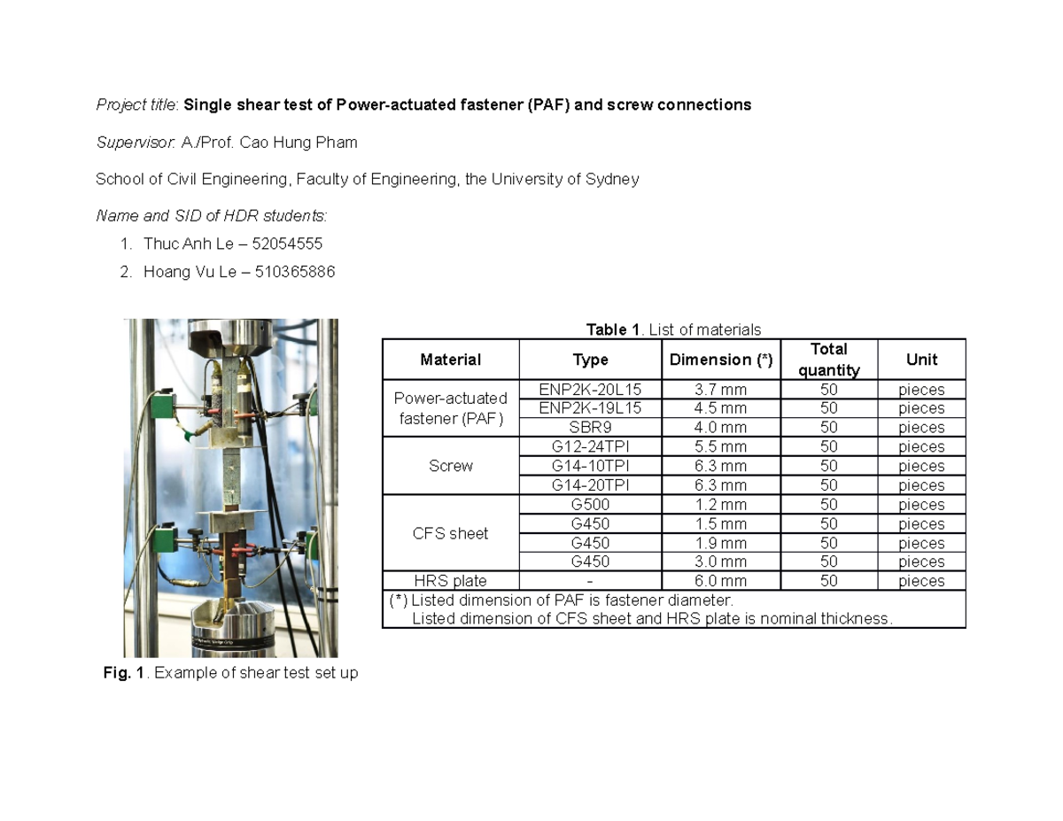 251122-Material-list - Project title: Single shear test of Power ...