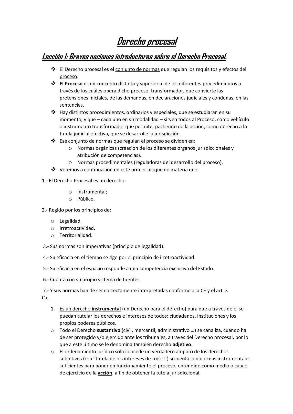 Derecho Procesal (apuntes) - Derecho Procesal Lección 1: Breves ...