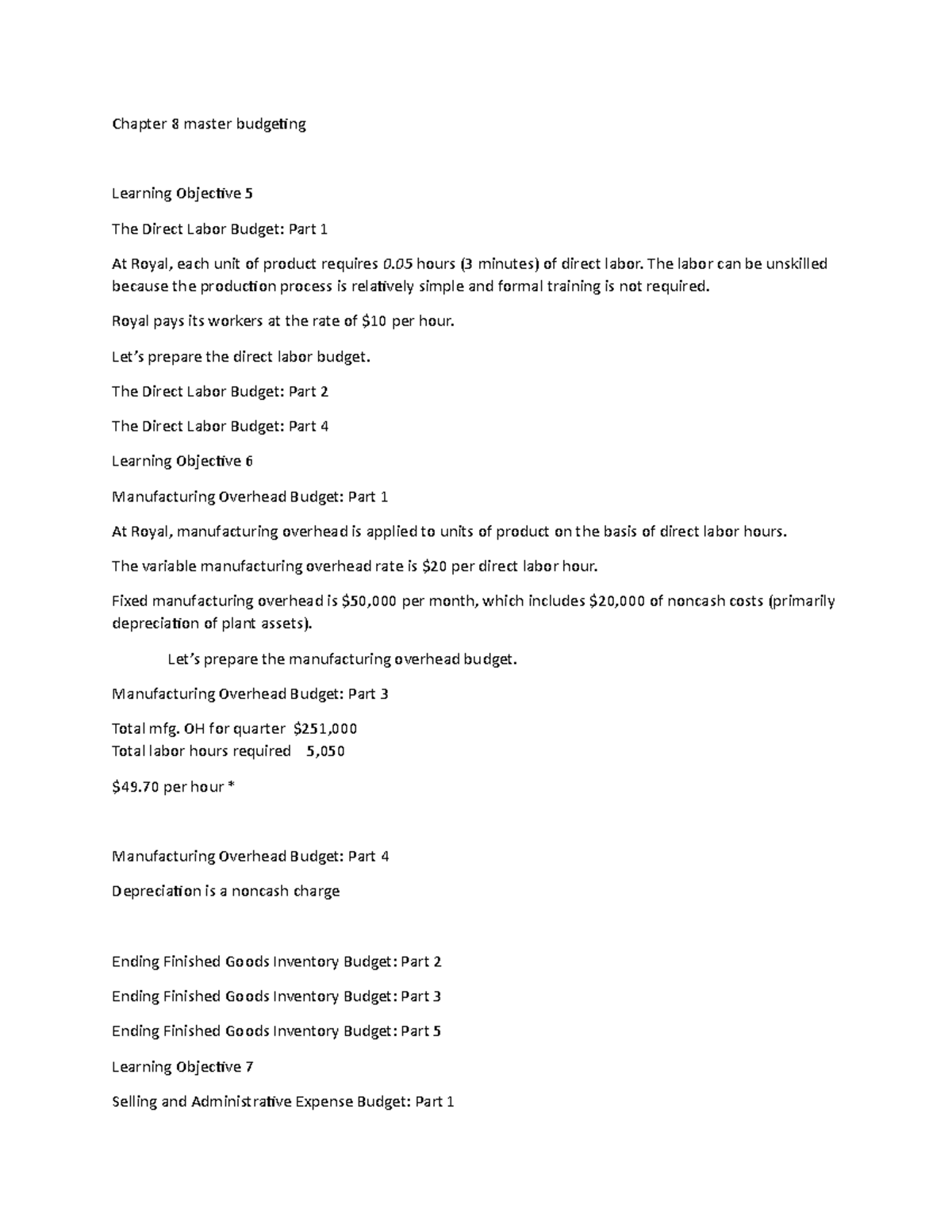 Chapter 8 master budgetin 1 - Chapter 8 master budgeting Learning ...
