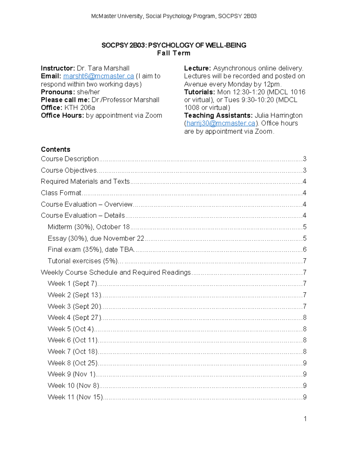 Socpsy 2B03 - Fall 2021 Course Outline - SOCPSY 2B03: PSYCHOLOGY OF ...
